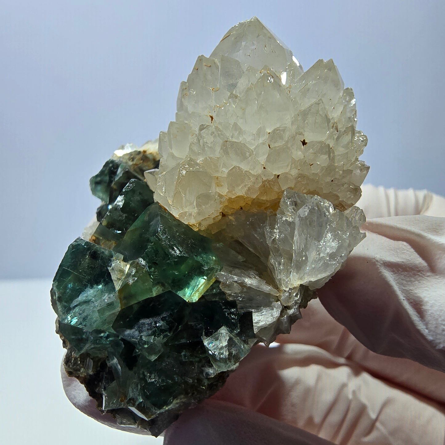 Rare cube de fluorite fantôme, spécimen de quartz vert Okorusu, Namibie, 52 x 37 x 35 mm