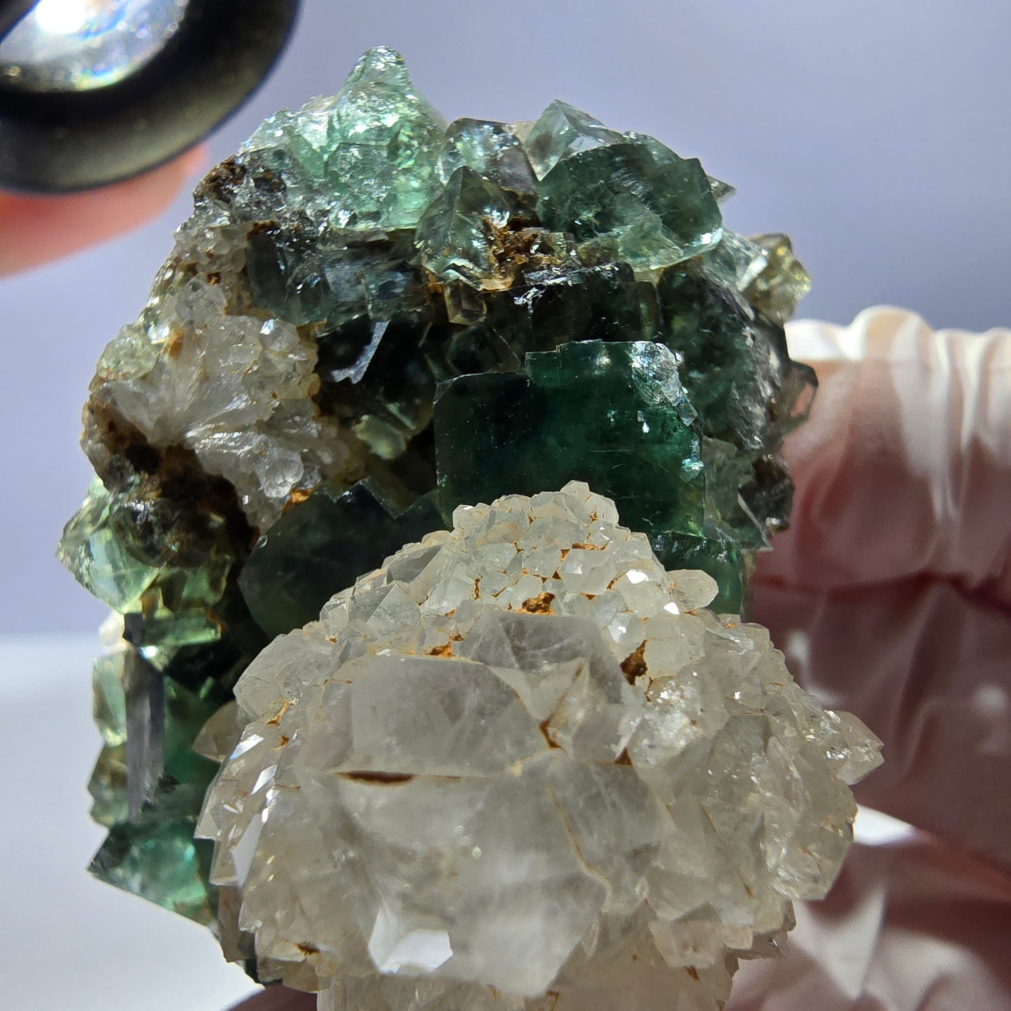 Rare cube de fluorite fantôme, spécimen de quartz vert Okorusu, Namibie, 52 x 37 x 35 mm