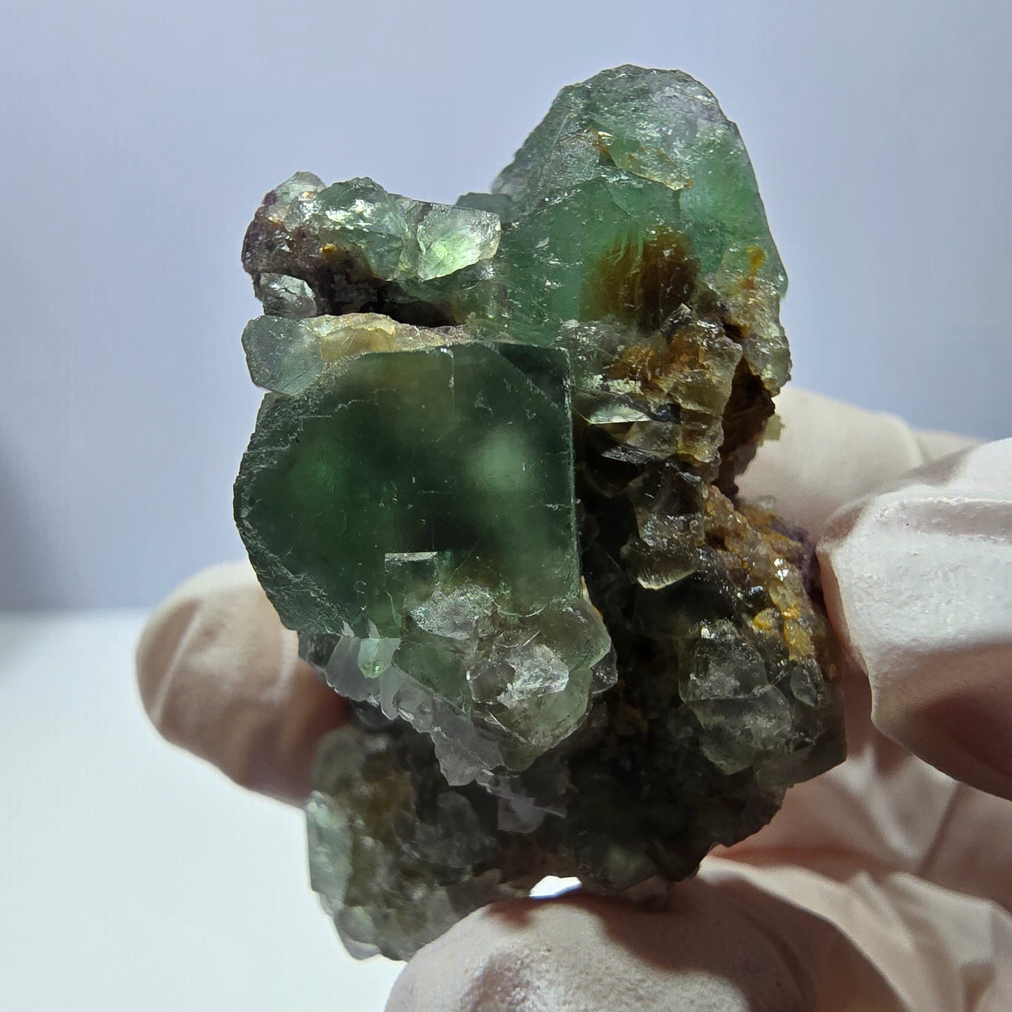 Rare cube de fluorite fantôme, spécimen de quartz vert violet Okorusu Namibie 47 x 28 x 25 mm