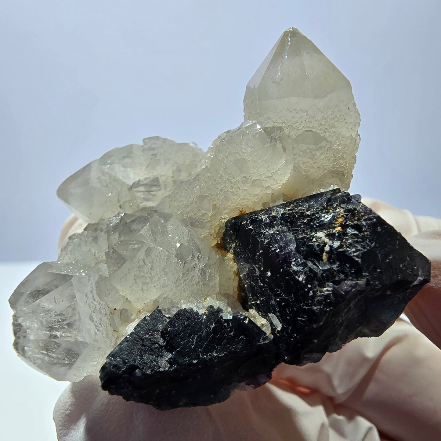 Rare cube de fluorite fantôme, spécimen de quartz vert violet Okorusu Namibie 49*41*29mm