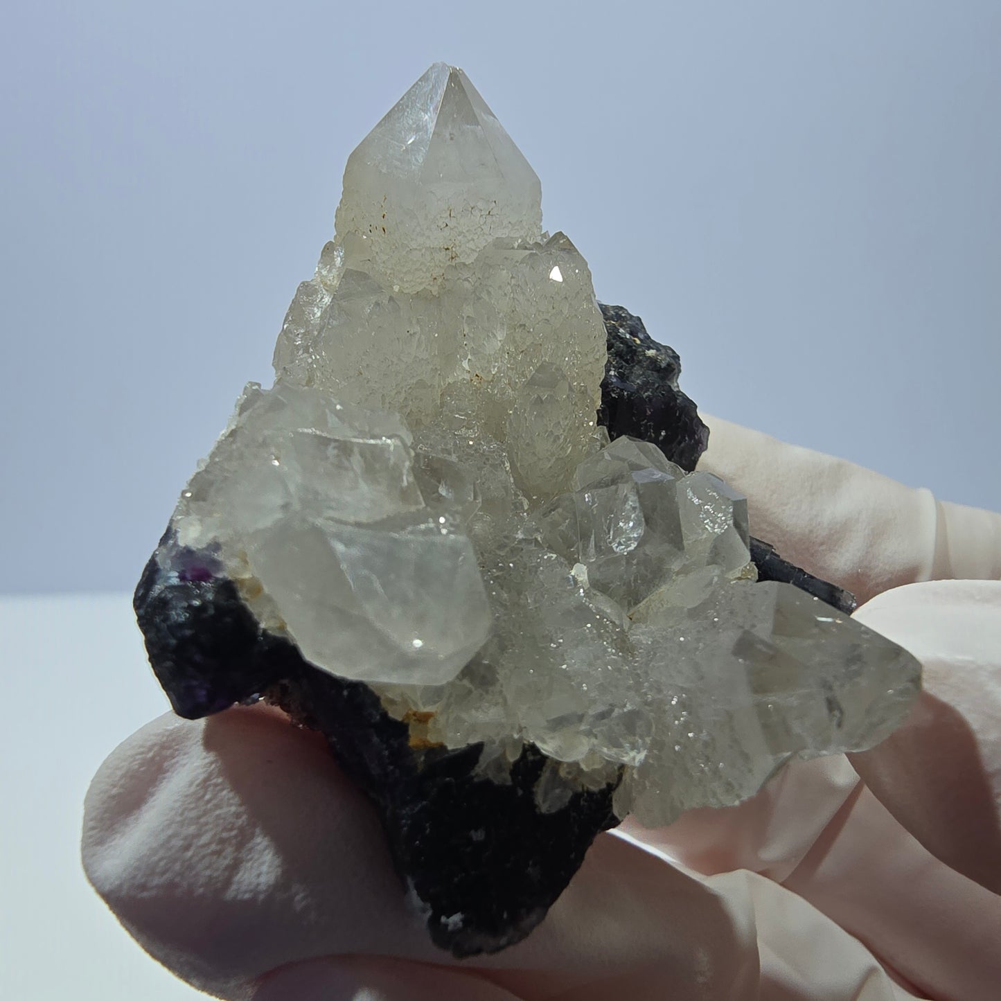 Rare cube de fluorite fantôme, spécimen de quartz vert violet Okorusu Namibie 49*41*29mm
