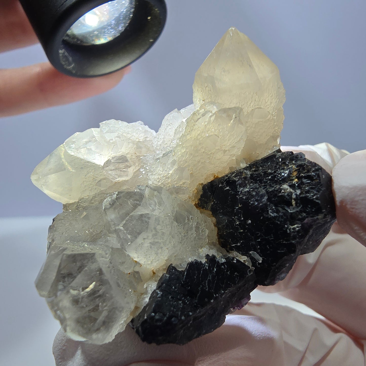 Rare cube de fluorite fantôme, spécimen de quartz vert violet Okorusu Namibie 49*41*29mm