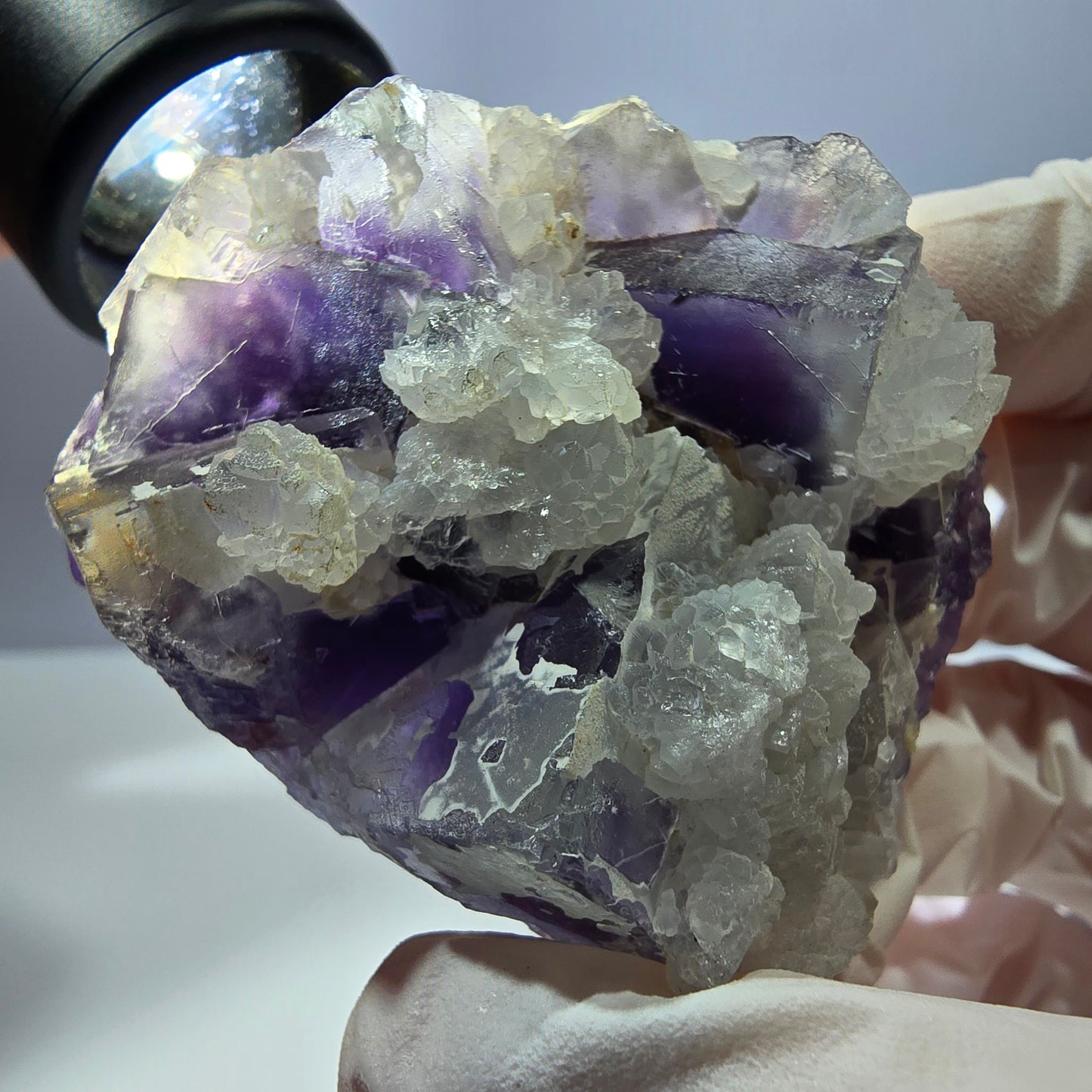Rare cube de fluorite fantôme, spécimen de quartz violet Okorusu, Namibie, 53 x 42 x 24 mm