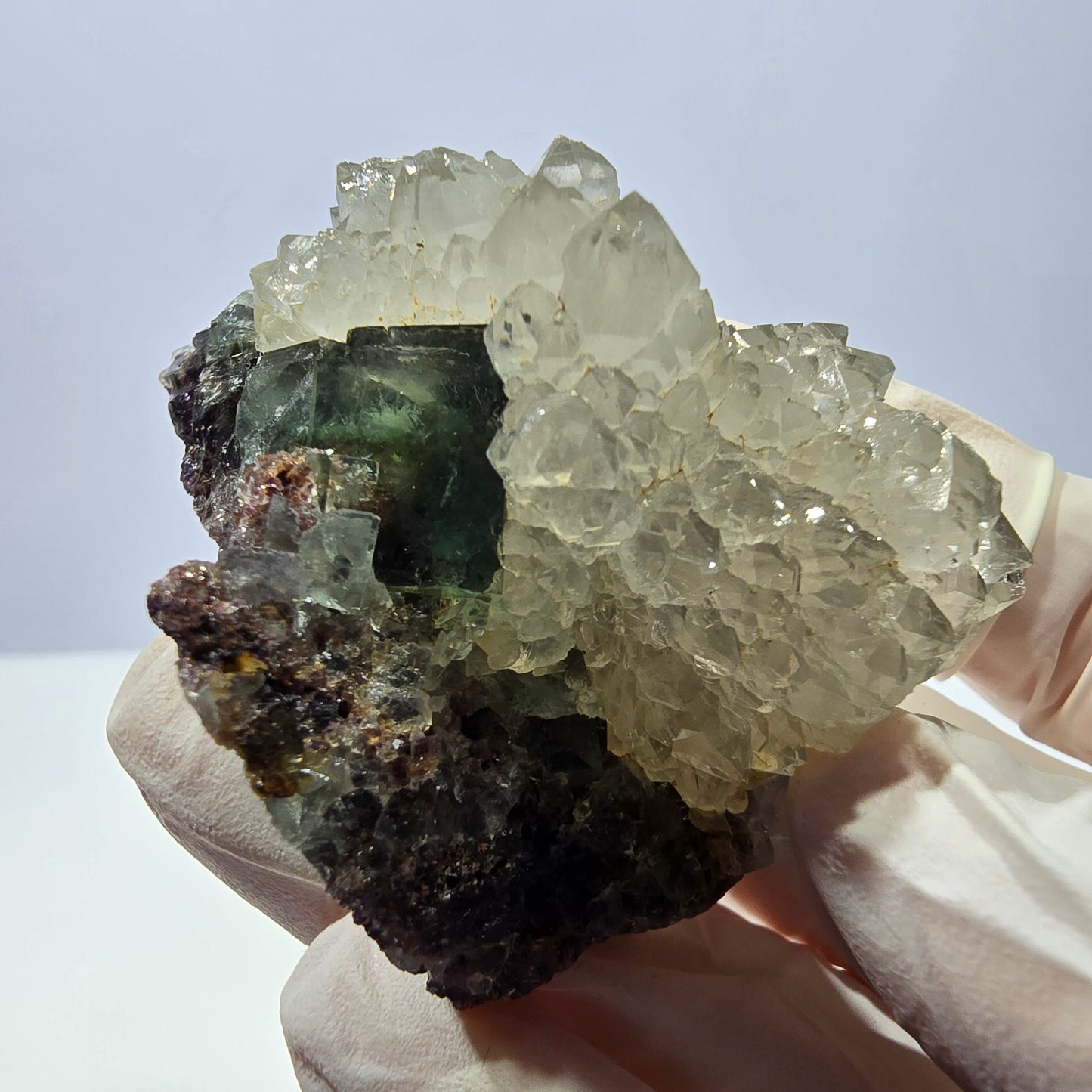 Rare cube de fluorite fantôme, spécimen de quartz vert Okorusu, Namibie, 48 x 38 x 32 mm
