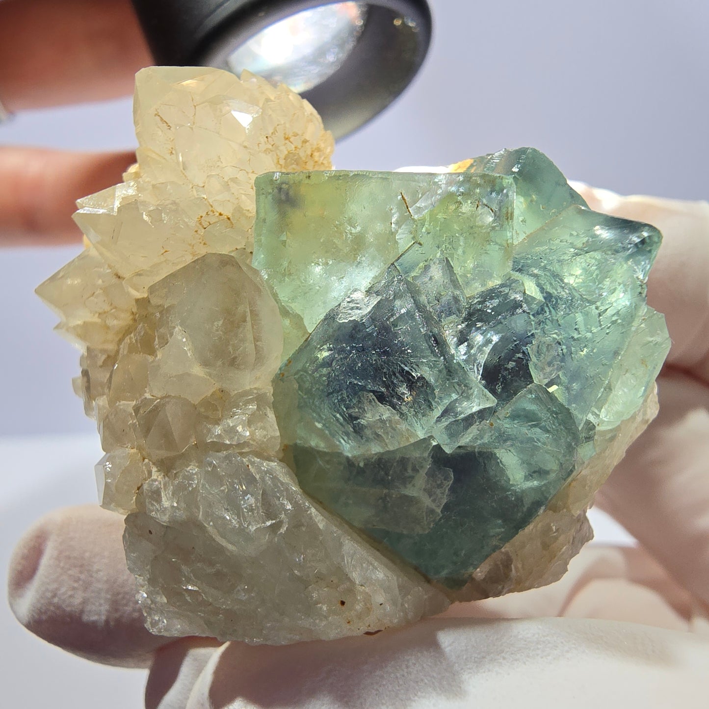Rare cube de fluorite fantôme, spécimen de quartz vert violet Okorusu Namibie 53*35*38mm