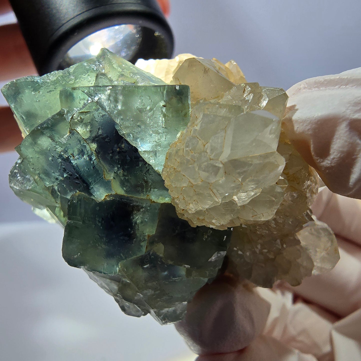 Rare cube de fluorite fantôme, spécimen de quartz vert violet Okorusu Namibie 53*35*38mm
