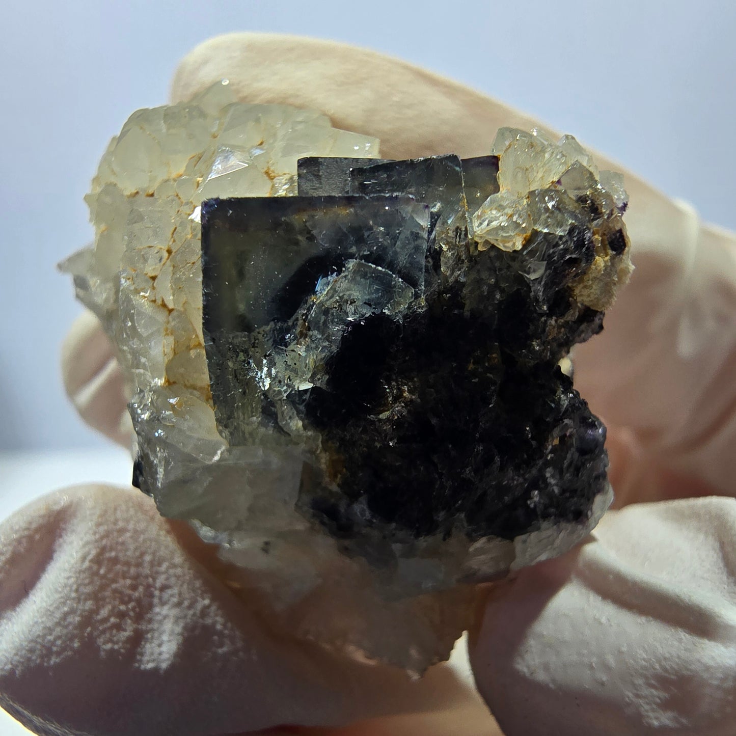 Rare cube de fluorite fantôme, spécimen de quartz vert violet Okorusu Namibie 34*28*25mm