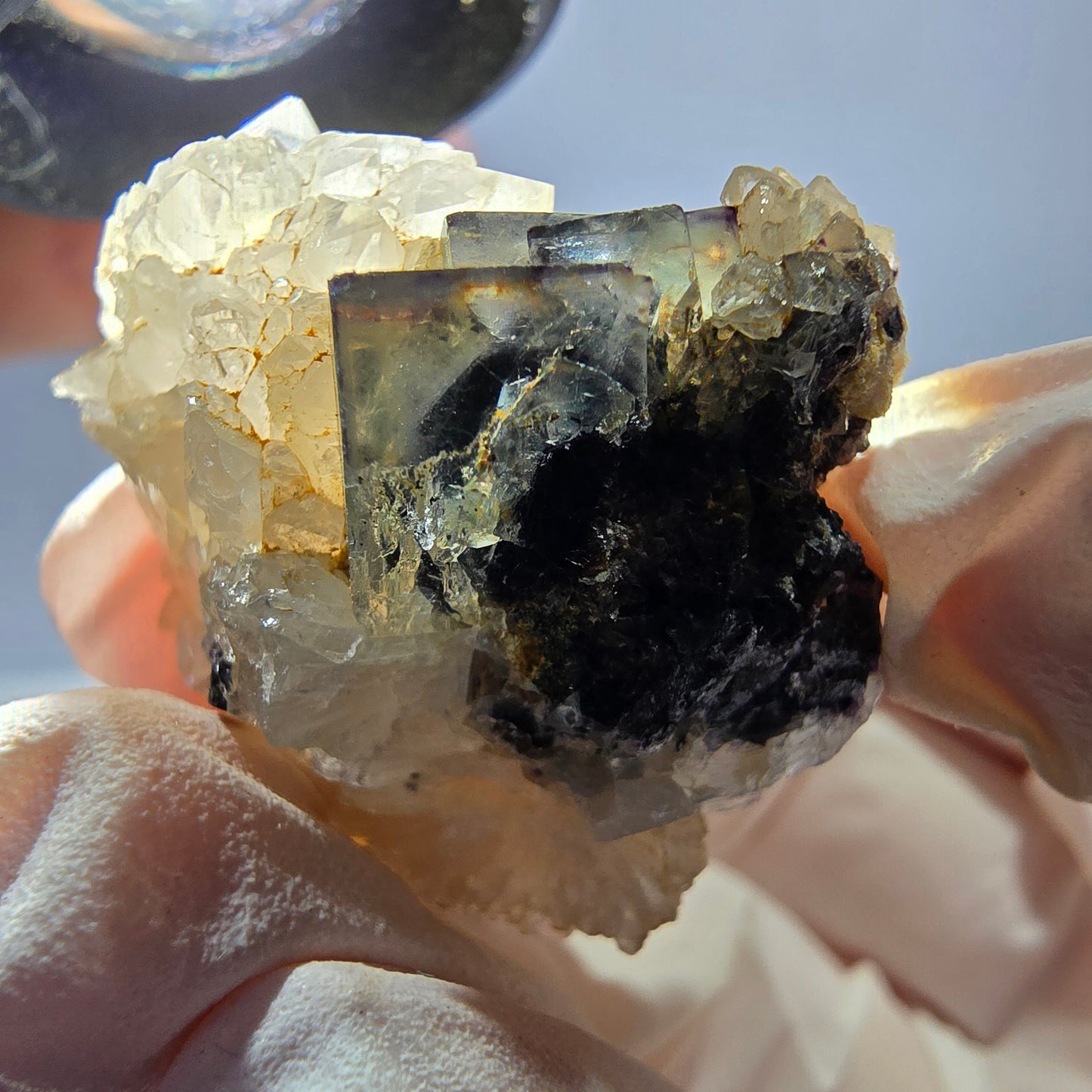 Rare cube de fluorite fantôme, spécimen de quartz vert violet Okorusu Namibie 34*28*25mm
