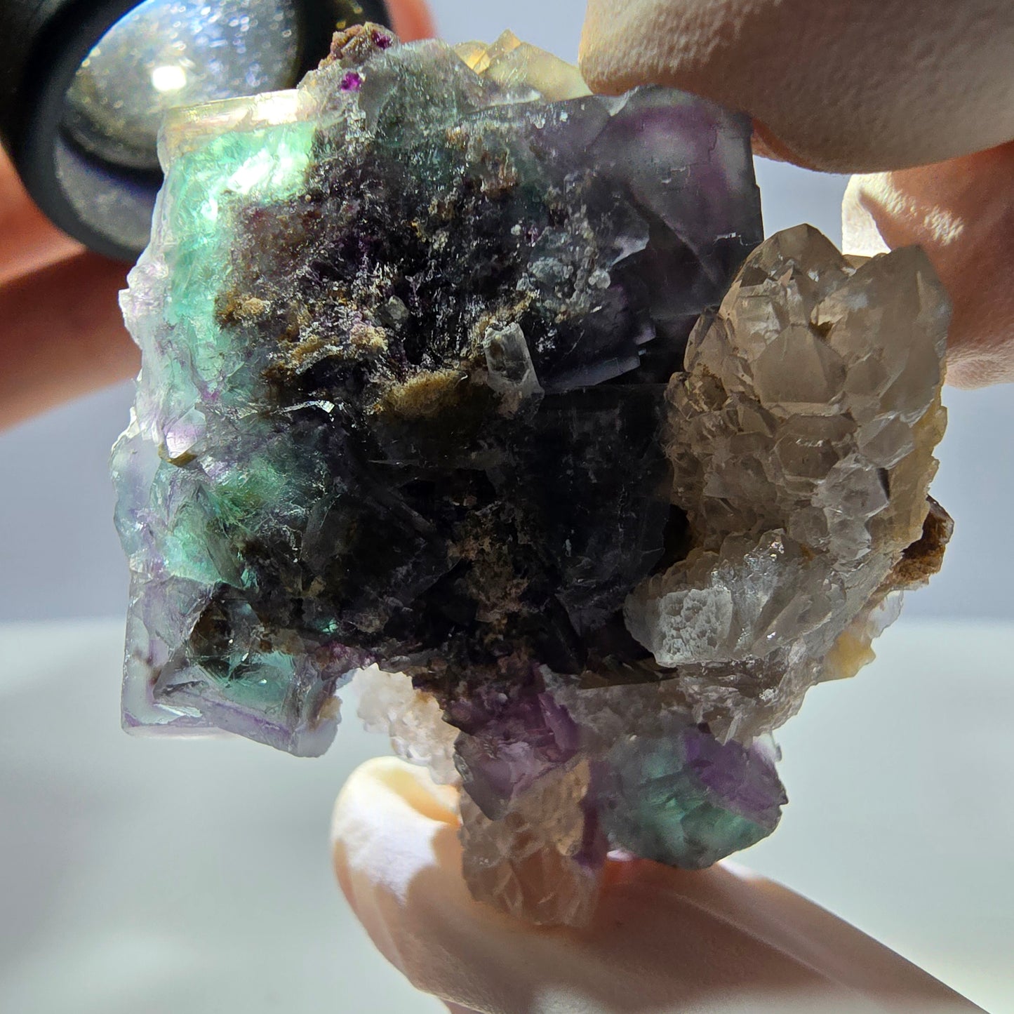 Rare cube de fluorite fantôme, spécimen de quartz vert violet Okorusu Namibie 42*41*24mm