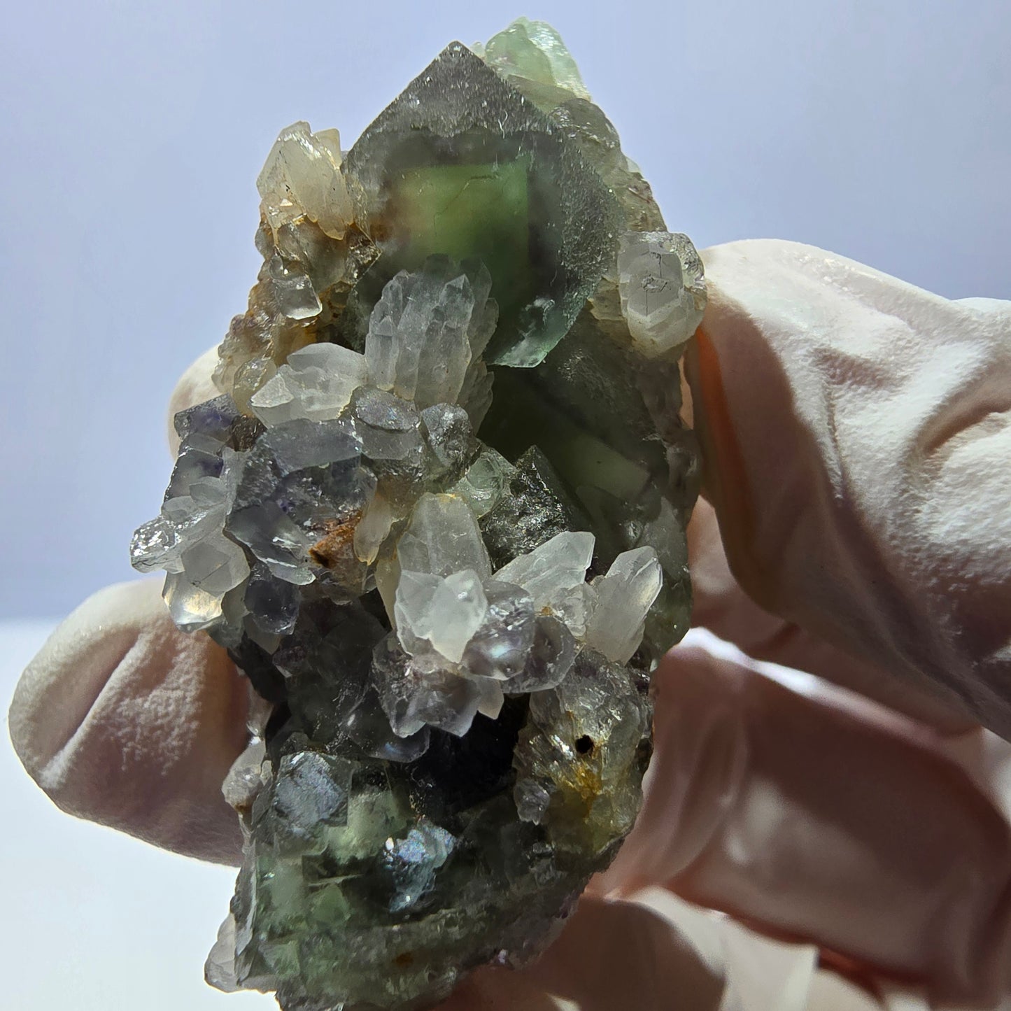 Rare cube de fluorite fantôme, spécimen de quartz vert Okorusu, Namibie, 48 x 22 x 17 mm
