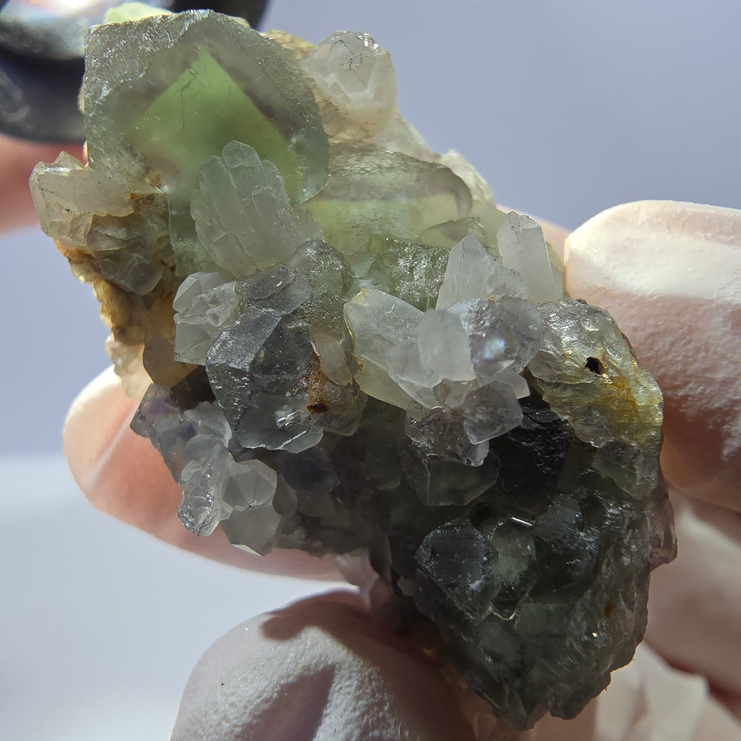 Rare cube de fluorite fantôme, spécimen de quartz vert Okorusu, Namibie, 48 x 22 x 17 mm