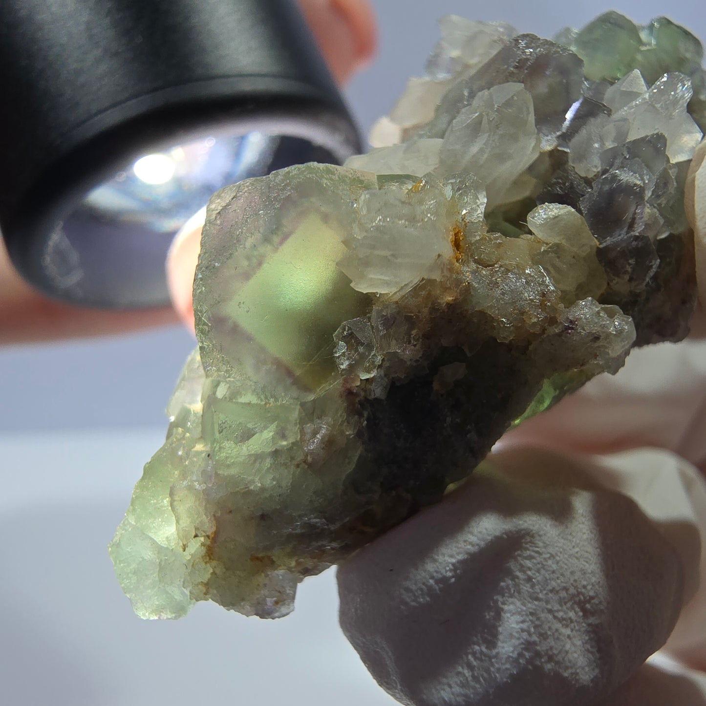 Rare cube de fluorite fantôme, spécimen de quartz vert Okorusu, Namibie, 48 x 22 x 17 mm