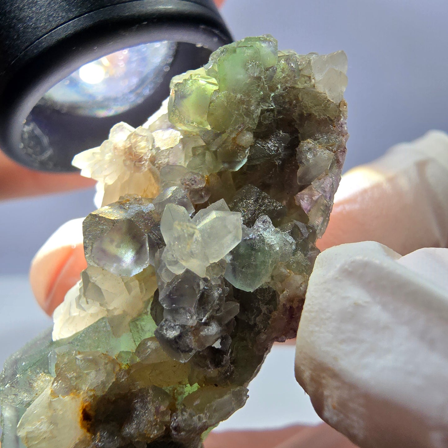 Rare cube de fluorite fantôme, spécimen de quartz vert Okorusu, Namibie, 48 x 22 x 17 mm