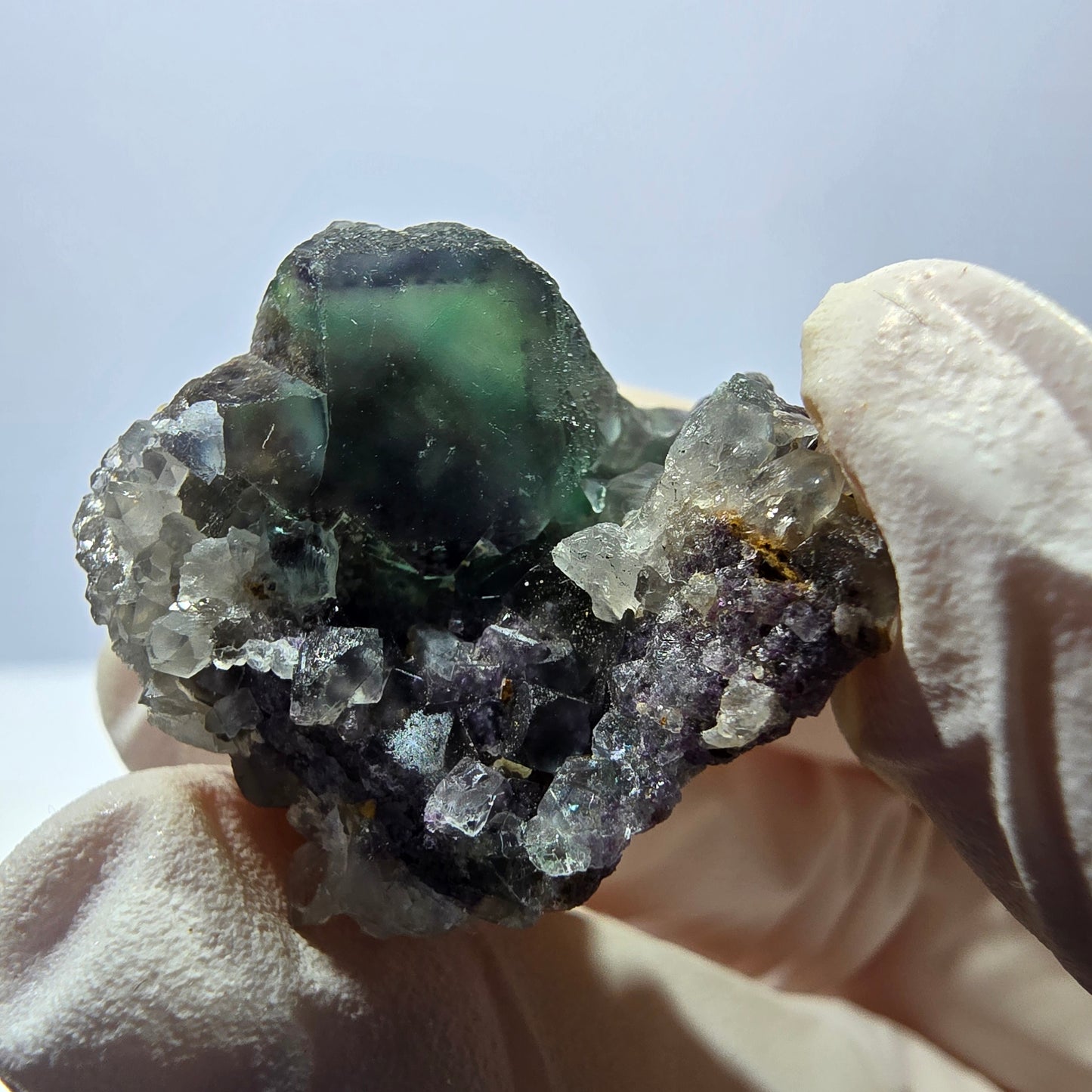 Rare cube de fluorite fantôme, spécimen de quartz vert Okorusu, Namibie, 29 x 24 x 19 mm
