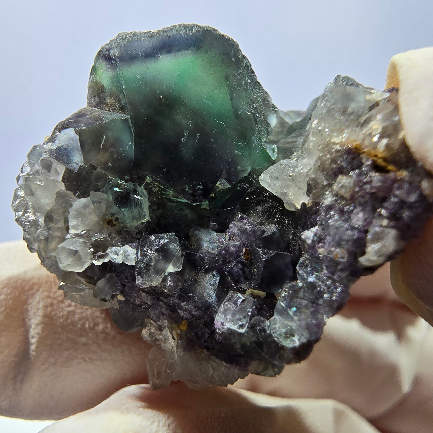 Rare cube de fluorite fantôme, spécimen de quartz vert Okorusu, Namibie, 29 x 24 x 19 mm