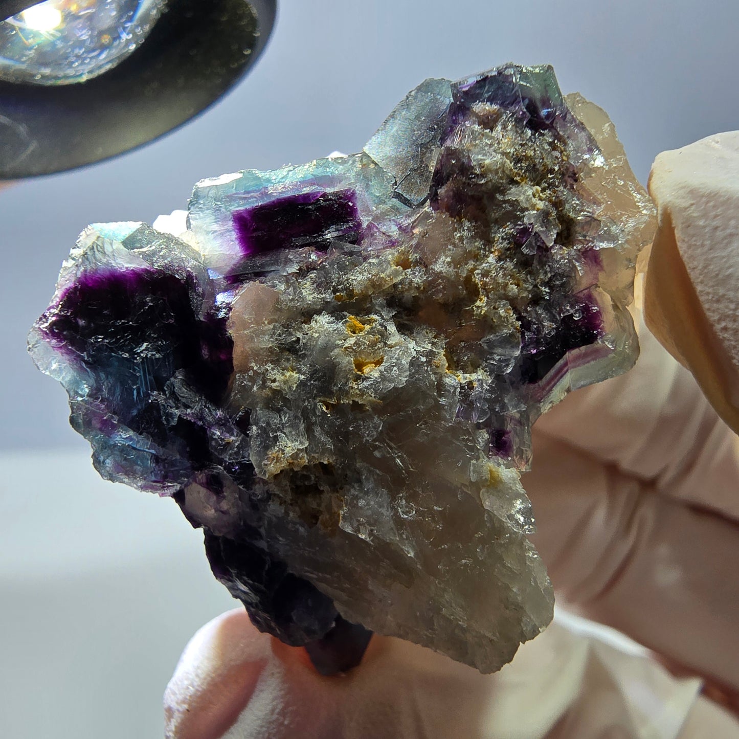 Rare cube de fluorite fantôme, spécimen de quartz bleu violet Okorusu Namibie 35 x 33 x 32 mm