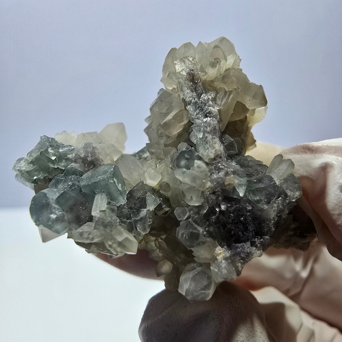 Rare cube de fluorite fantôme, spécimen de quartz vert Okorusu, Namibie, 42 x 31 x 31 mm