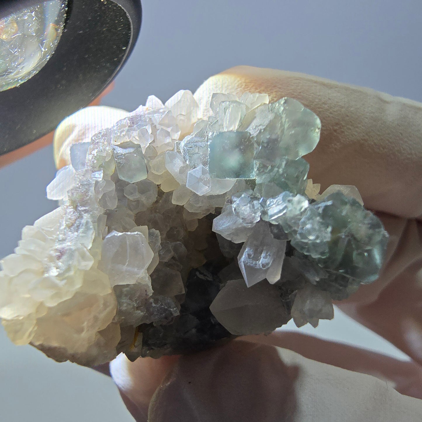Rare cube de fluorite fantôme, spécimen de quartz vert Okorusu, Namibie, 42 x 31 x 31 mm