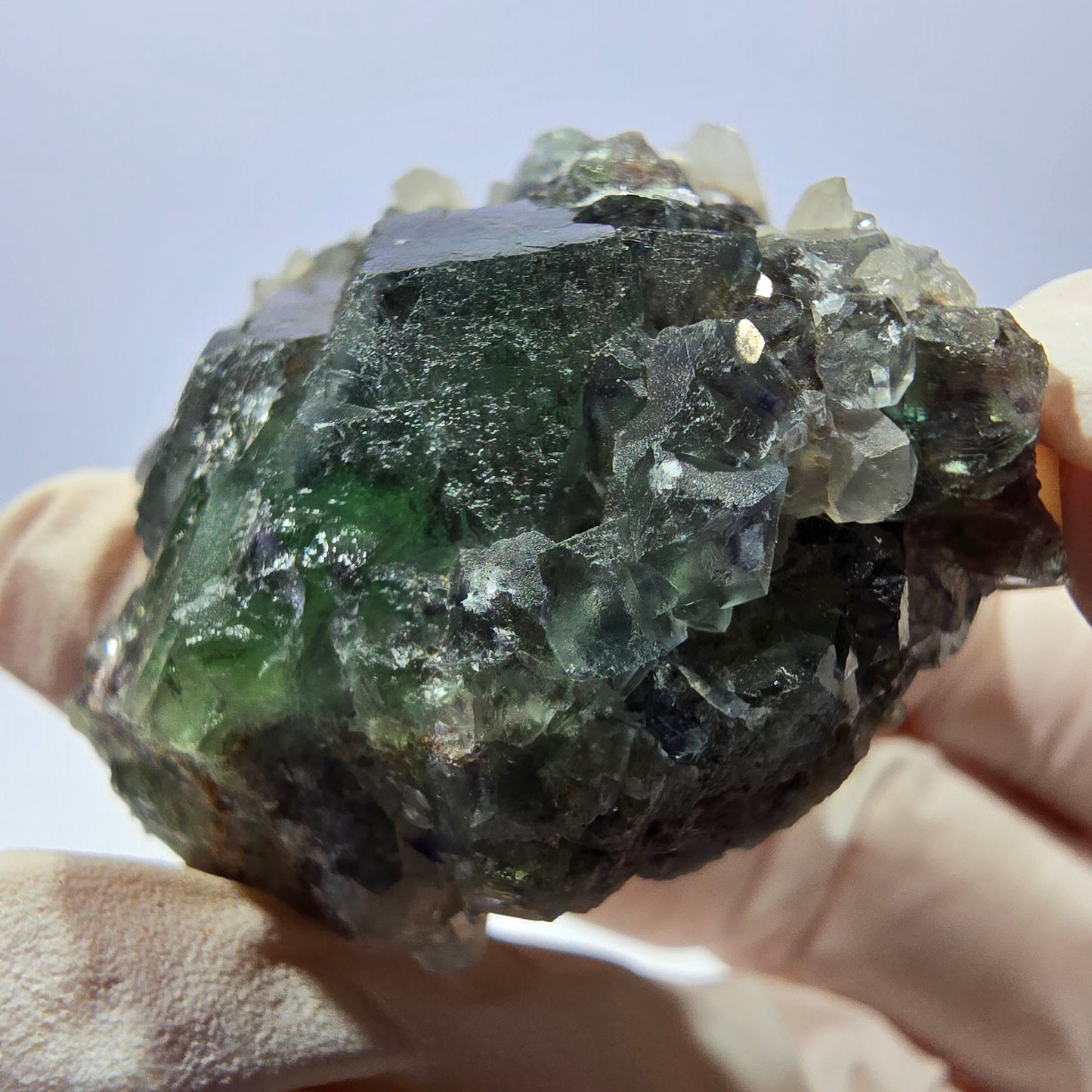 Rare cube de fluorite fantôme, spécimen de quartz vert Okorusu, Namibie, 40 x 35 x 20 mm