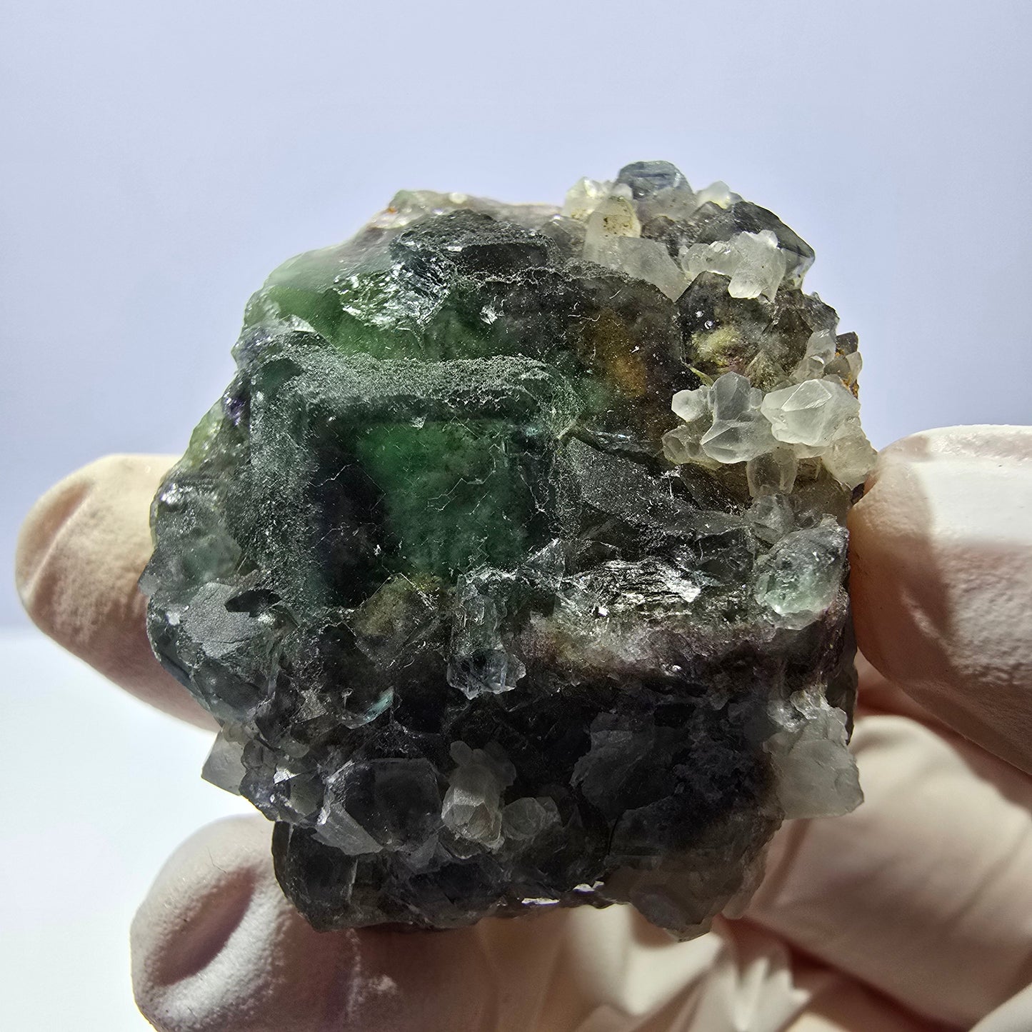 Rare cube de fluorite fantôme, spécimen de quartz vert Okorusu, Namibie, 40 x 35 x 20 mm