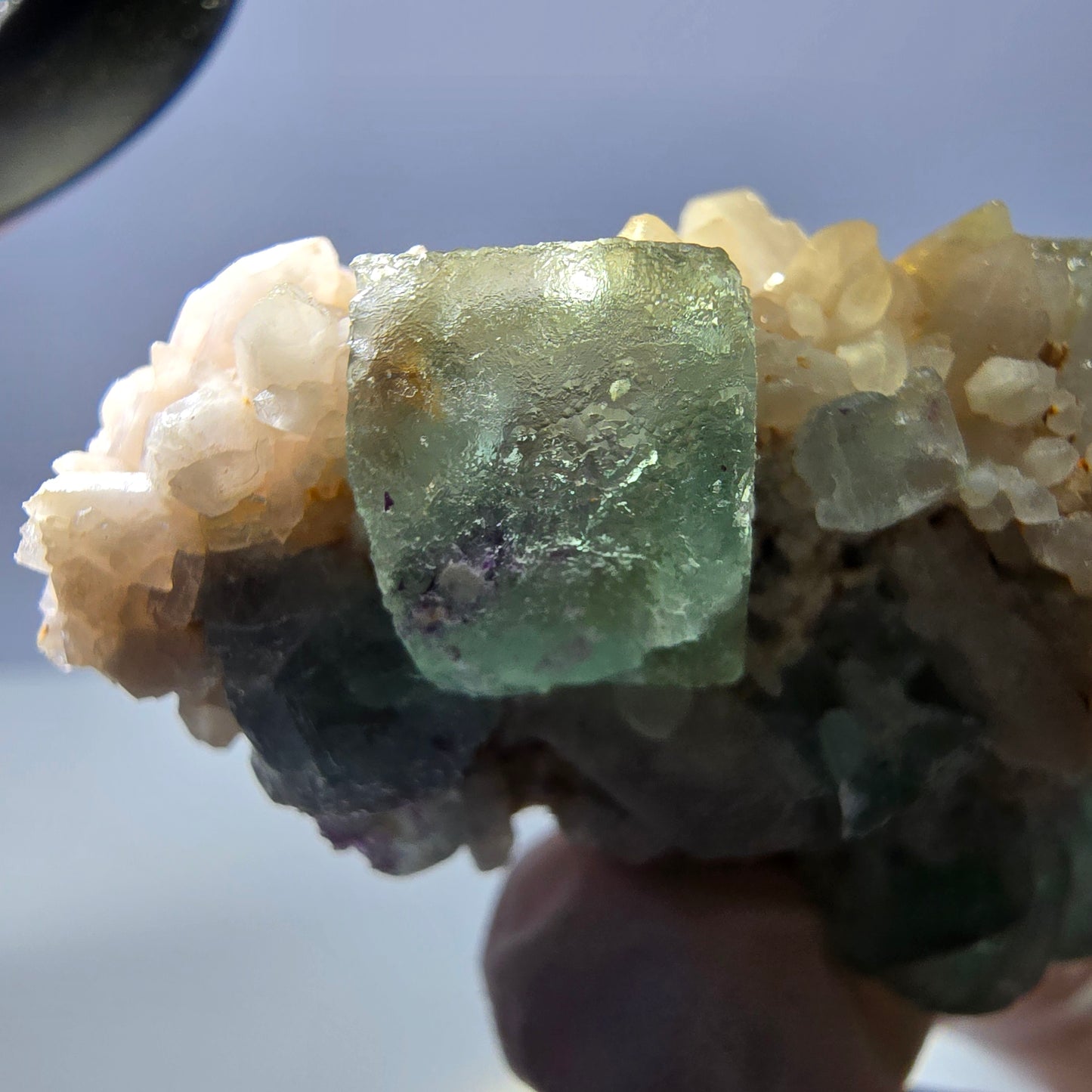 Rare cube de fluorite fantôme, spécimen de quartz vert Brandberg, Namibie, 57 x 33 x 37 mm
