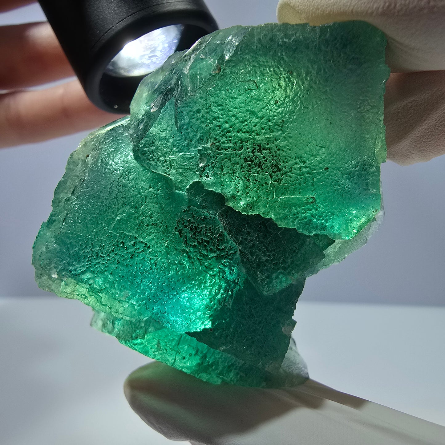 Rare spécimen de cube de fluorite fantôme, parqueté vert Okorusu, Namibie, 66 x 47 x 35 mm