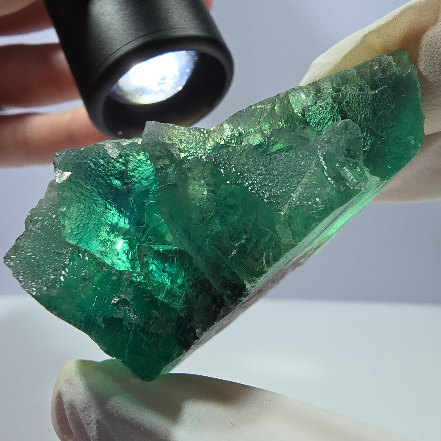 Rare spécimen de cube de fluorite fantôme, parqueté vert Okorusu, Namibie, 66 x 47 x 35 mm