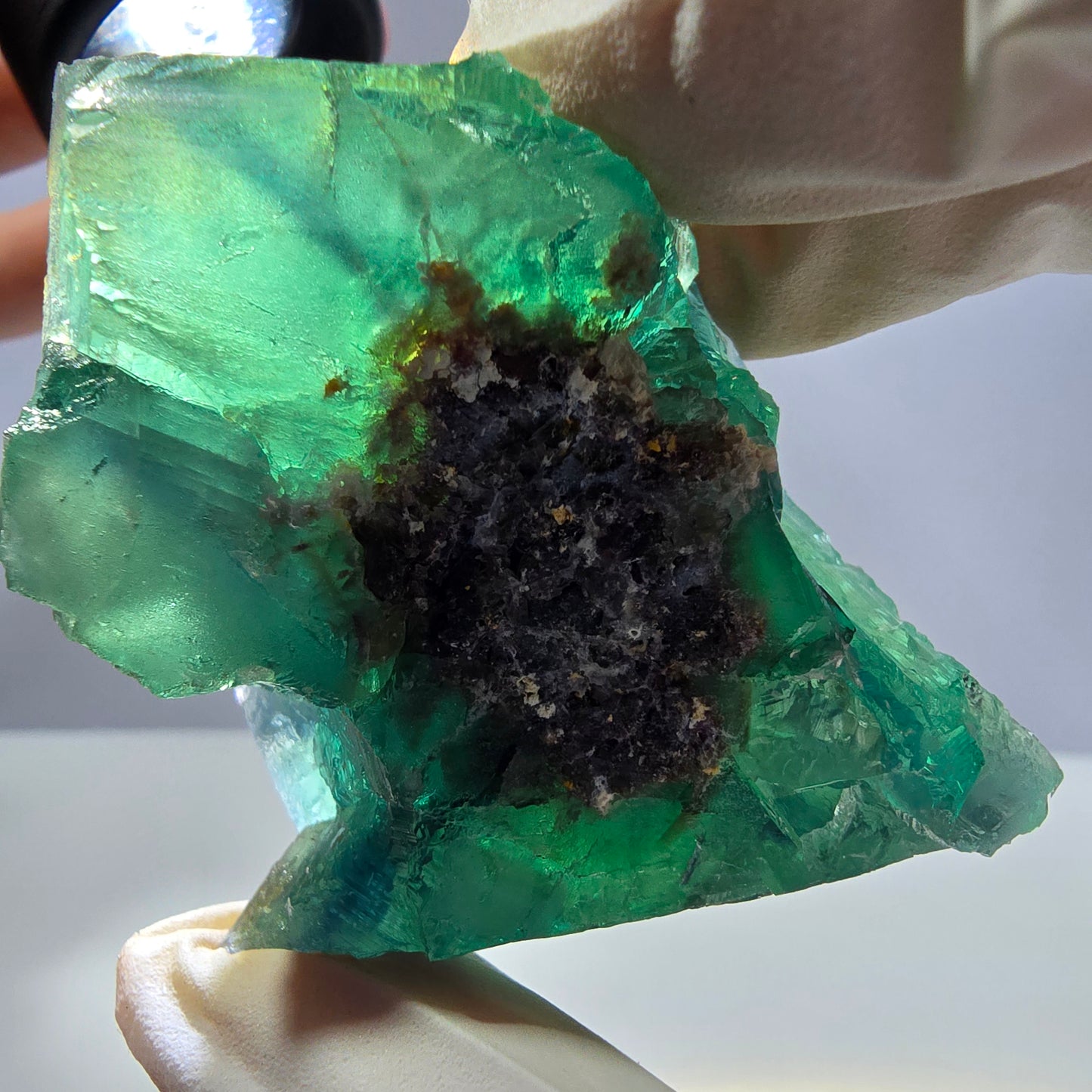 Rare spécimen de cube de fluorite fantôme, parqueté vert Okorusu, Namibie, 66 x 47 x 35 mm