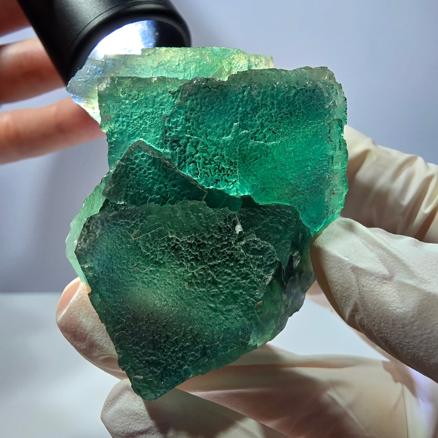 Rare spécimen de cube de fluorite fantôme, parqueté vert Okorusu, Namibie, 66 x 47 x 35 mm