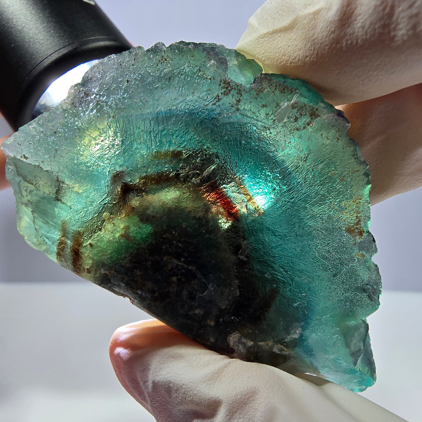 Spécimen de cube de fluorite fantôme transparente, vert parqueté, Okorusu, Namibie, 62 x 34 x 32 mm