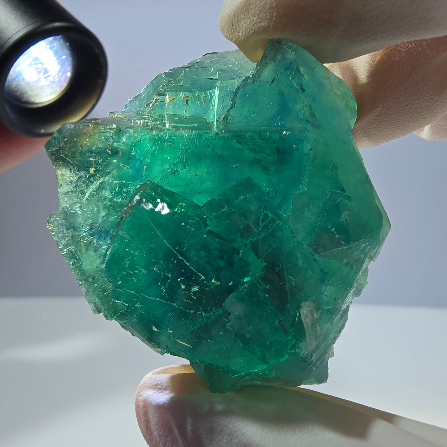 Spécimen de cube de fluorite fantôme transparente, vert parqueté, Okorusu, Namibie, 51 x 40 x 26 mm