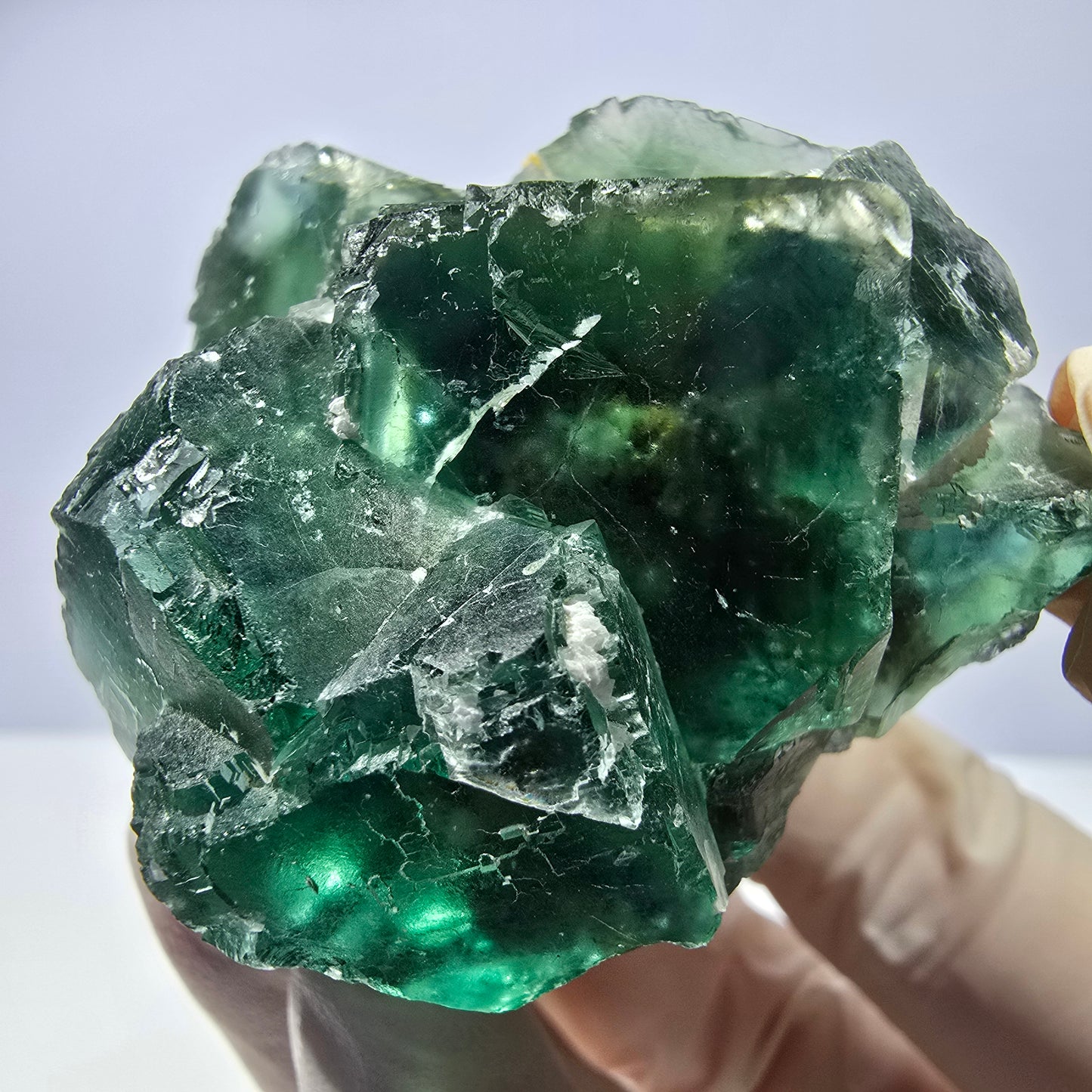 Spécimen de cube de fluorite fantôme transparente, parqueté vert Okorusu, Namibie 54 x 50 x 36 mm