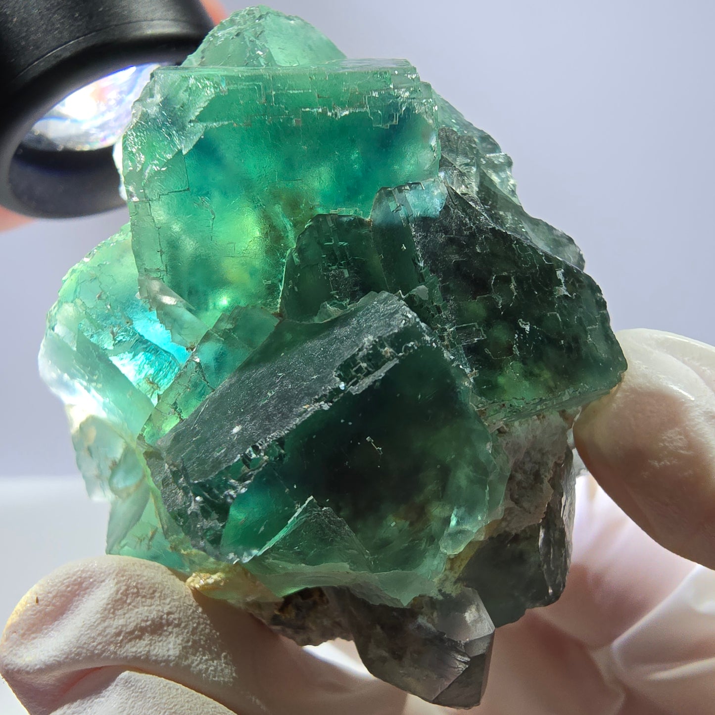 Spécimen de cube de fluorite fantôme transparente, parqueté vert Okorusu, Namibie 54 x 50 x 36 mm