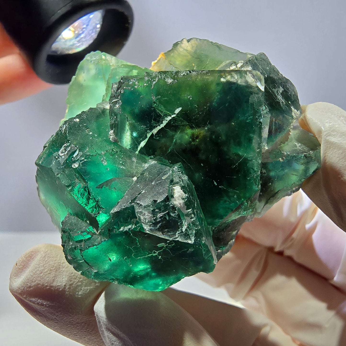 Spécimen de cube de fluorite fantôme transparente, parqueté vert Okorusu, Namibie 54 x 50 x 36 mm