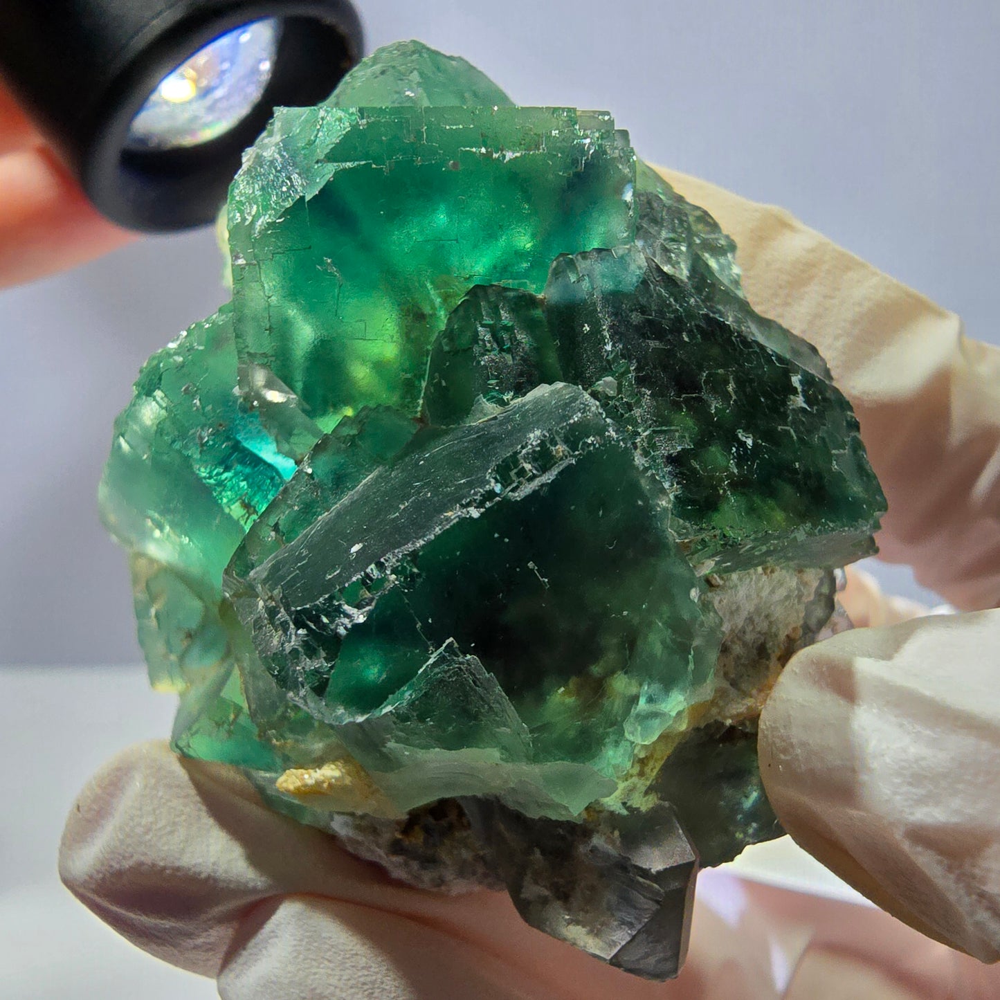 Spécimen de cube de fluorite fantôme transparente, parqueté vert Okorusu, Namibie 54 x 50 x 36 mm