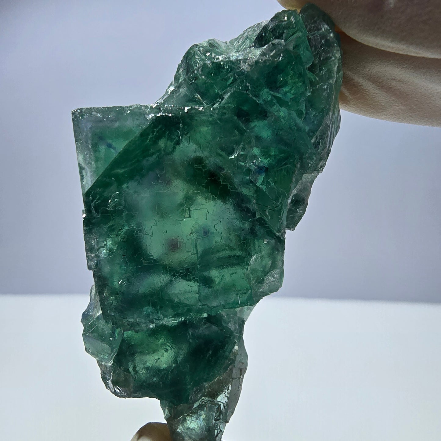 Spécimen de cube de fluorite fantôme transparente, vert parqueté, Okorusu, Namibie, 64 x 35 x 16 mm