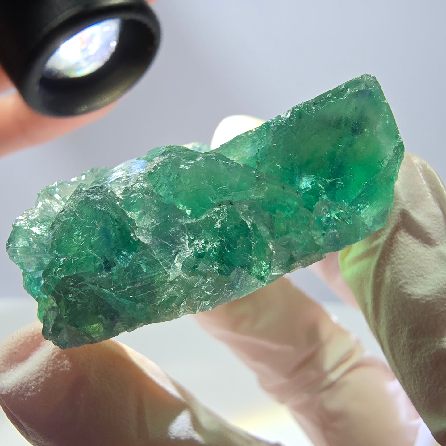 Spécimen de cube de fluorite fantôme transparente, vert parqueté, Okorusu, Namibie, 64 x 35 x 16 mm