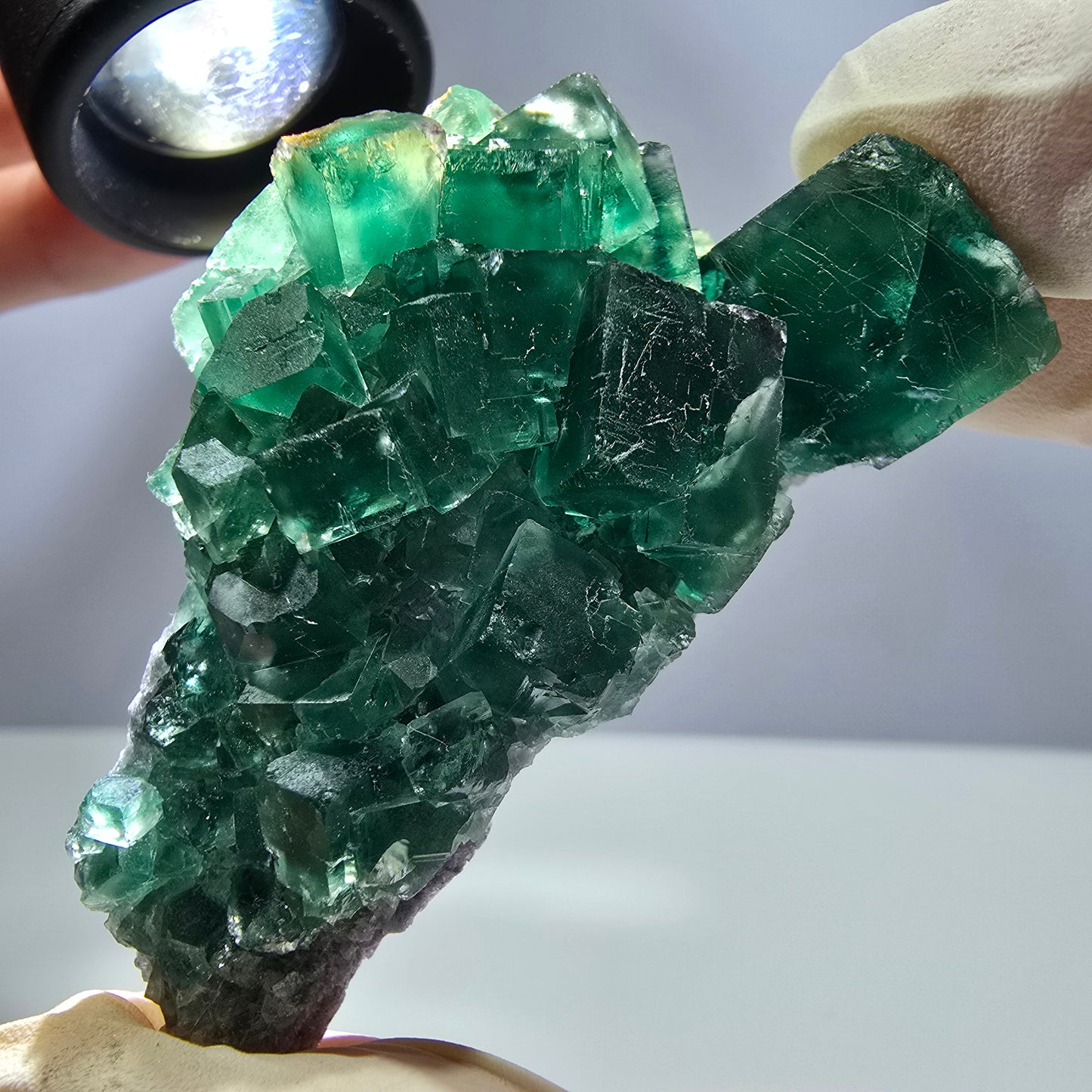 Rare spécimen de cube de fluorite fantôme, parqueté vert Okorusu, Namibie, 62 x 32 x 26 mm