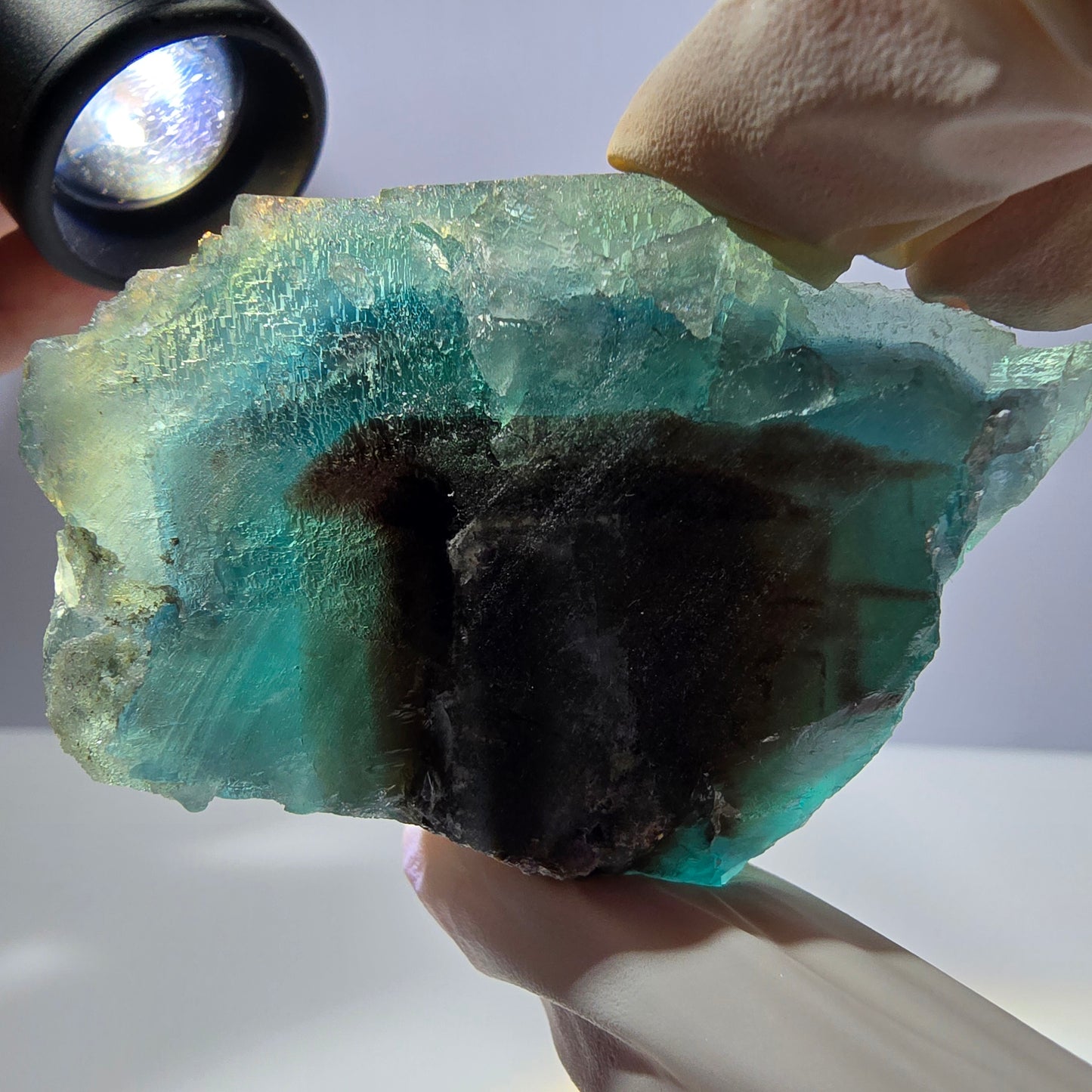 Spécimen de cube de fluorite fantôme transparente, vert parqueté, Okorusu, Namibie, 65 x 46 x 28 mm