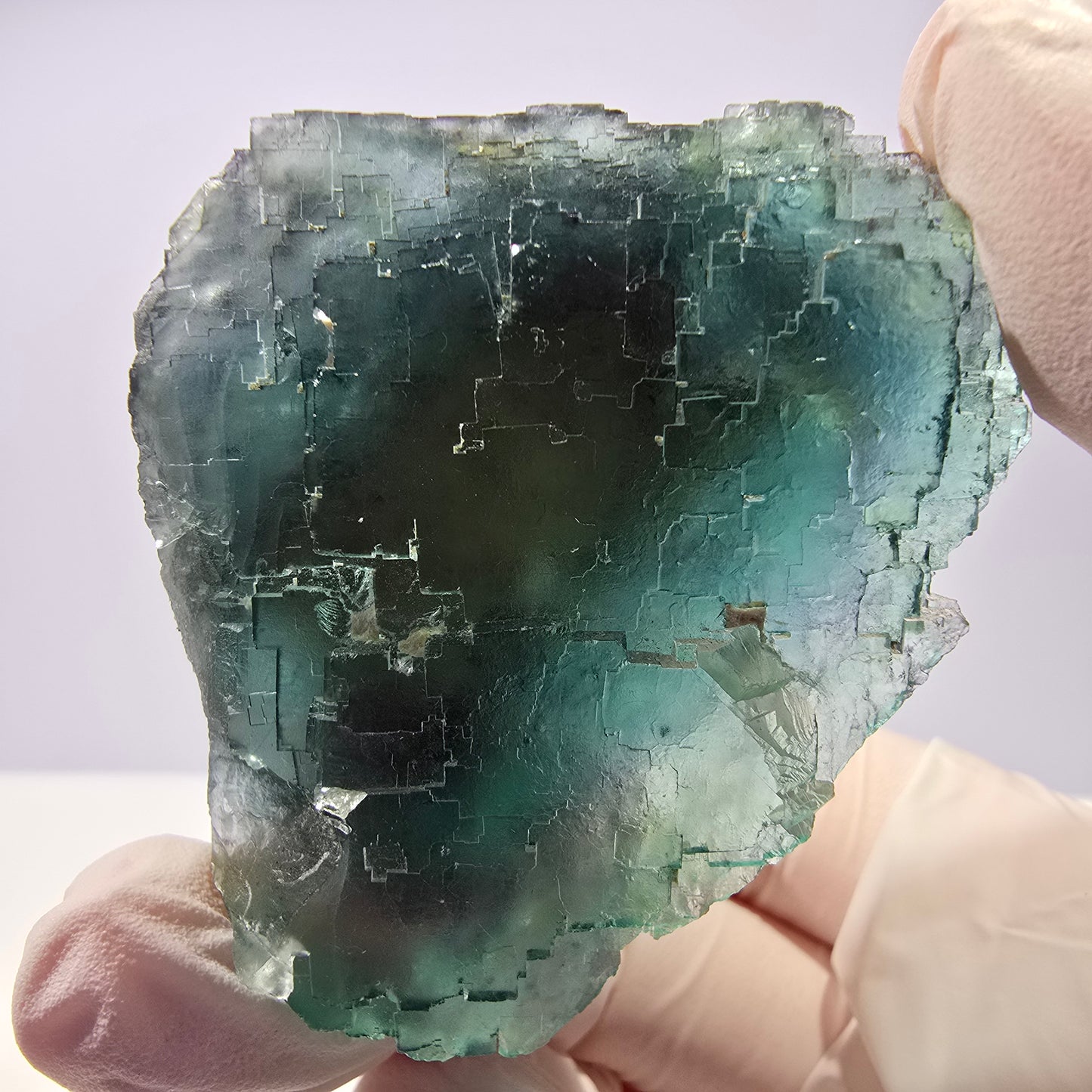 Spécimen de cube de fluorite fantôme transparente, vert parqueté, Okorusu, Namibie, 58 x 46 x 23 mm