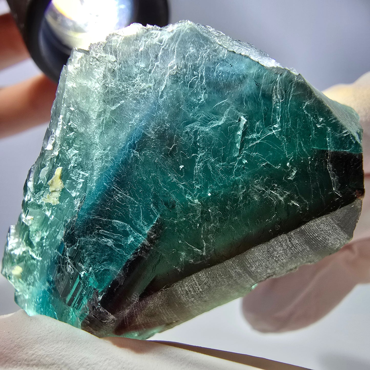 Spécimen de cube de fluorite fantôme transparente, vert parqueté, Okorusu, Namibie, 58 x 46 x 23 mm