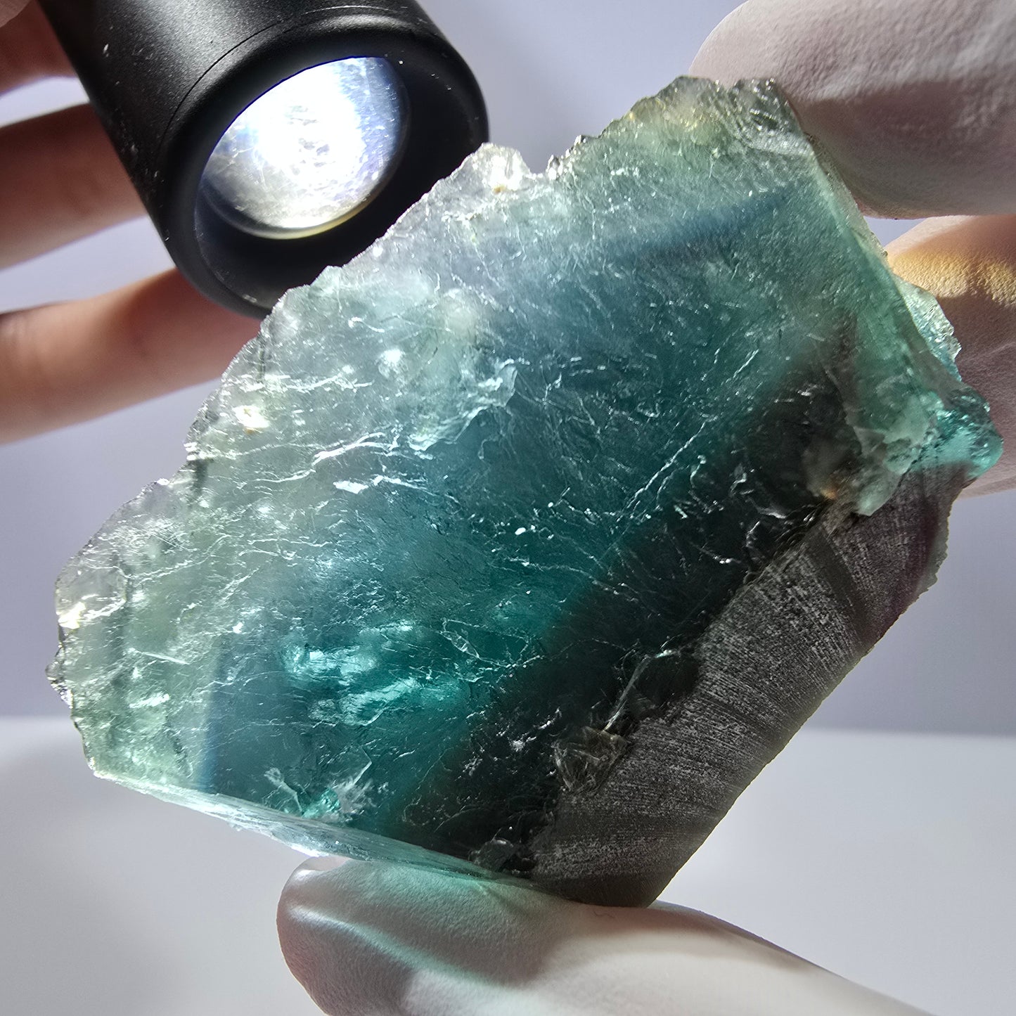 Spécimen de cube de fluorite fantôme transparente, vert parqueté, Okorusu, Namibie, 58 x 46 x 23 mm