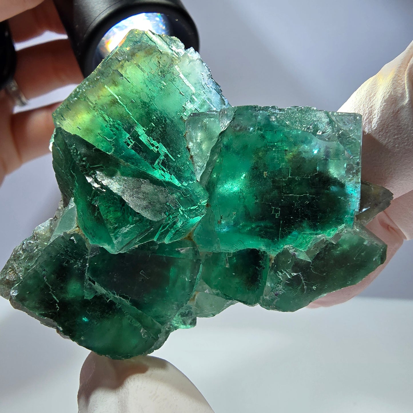 Spécimen de cube de fluorite fantôme transparente, vert parqueté, Okorusu, Namibie, 60 x 51 x 26 mm