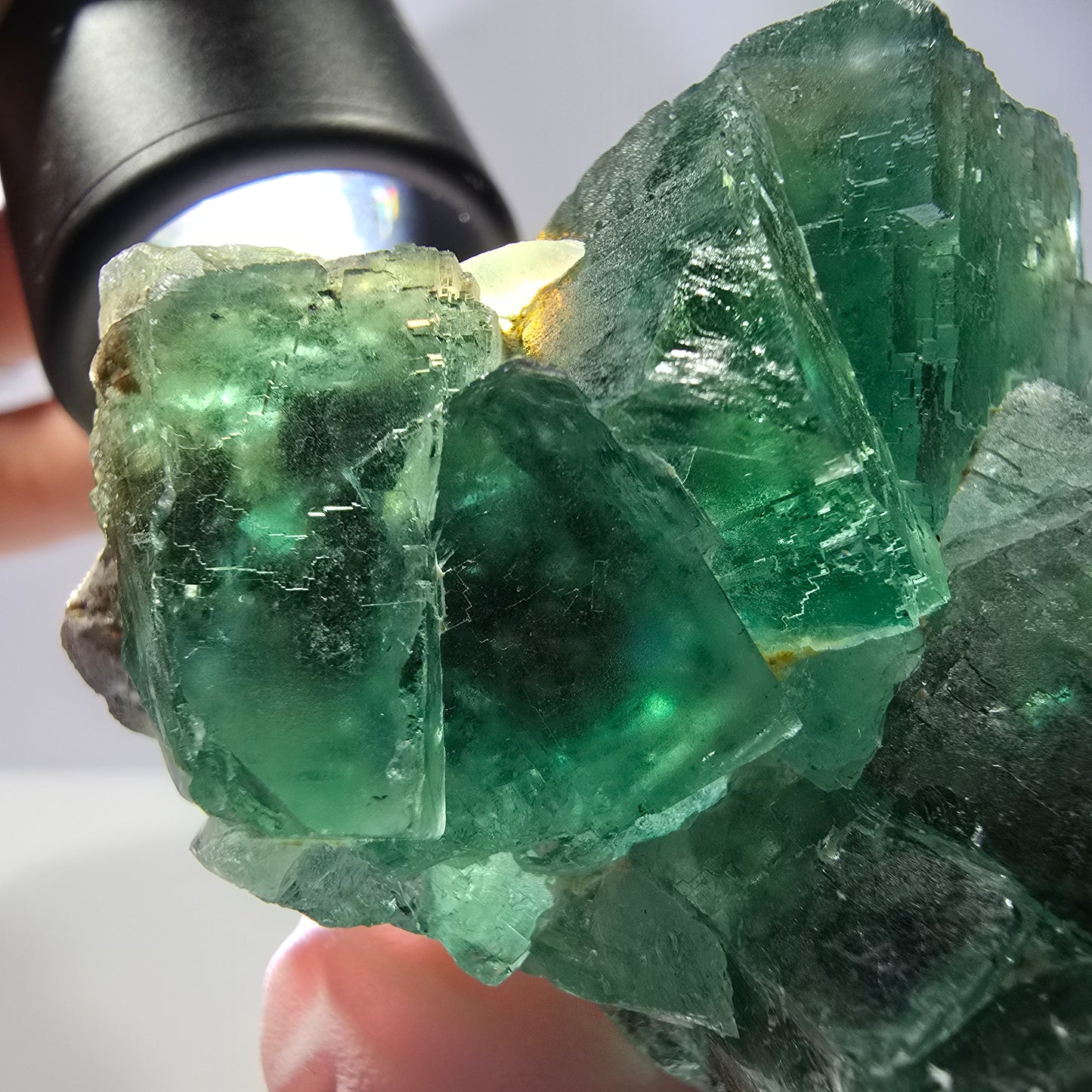 Spécimen de cube de fluorite fantôme transparente, vert parqueté, Okorusu, Namibie, 60 x 51 x 26 mm