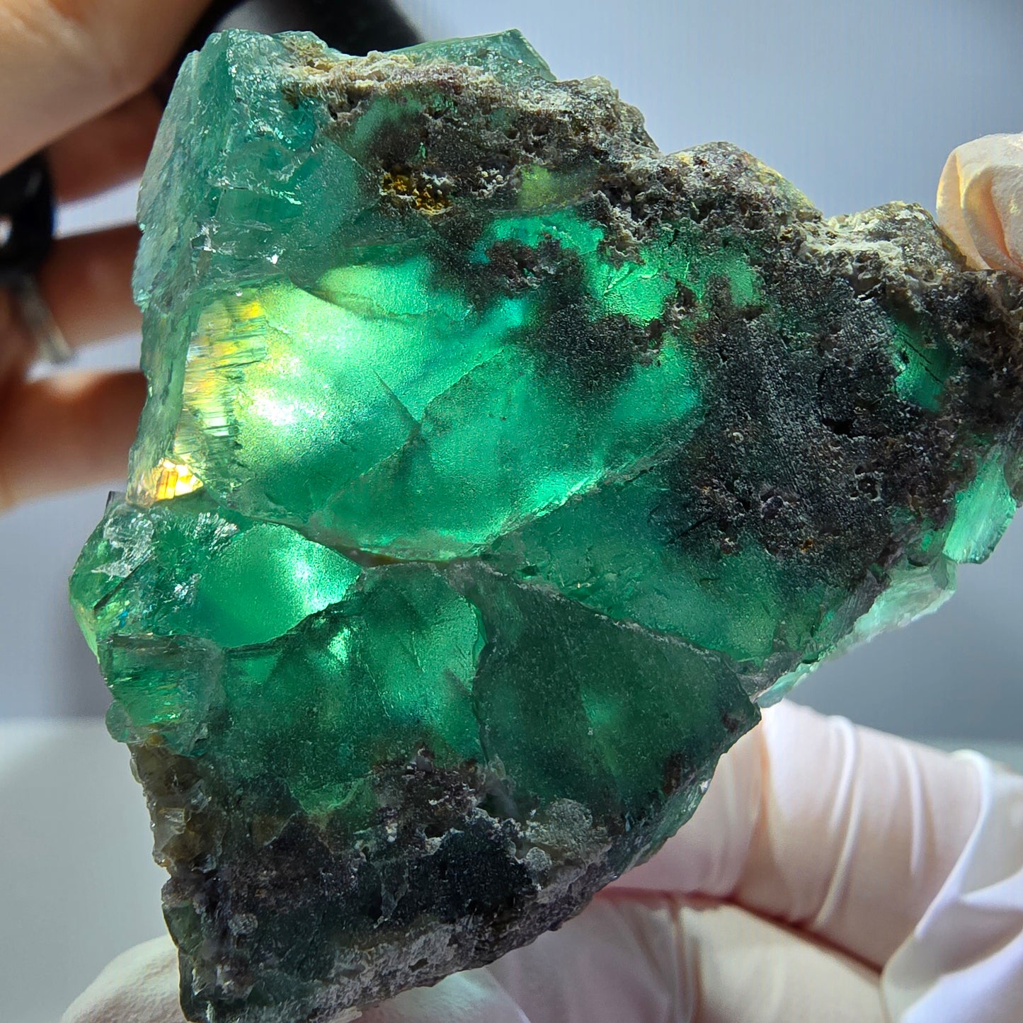 Spécimen de cube de fluorite fantôme transparente, vert parqueté, Okorusu, Namibie, 60 x 51 x 26 mm
