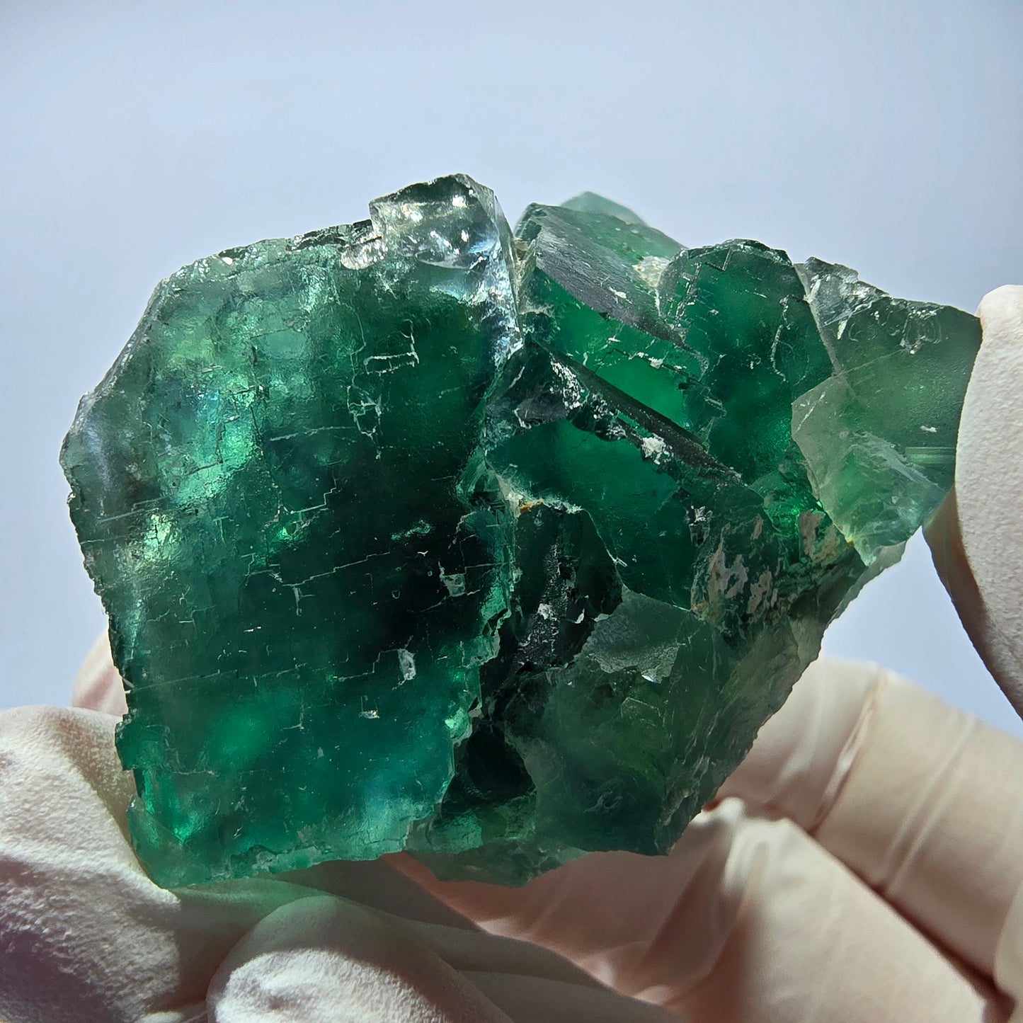 Spécimen de cube de fluorite fantôme transparente, vert parqueté Okorusu, Namibie 54 x 49 x 32 mm
