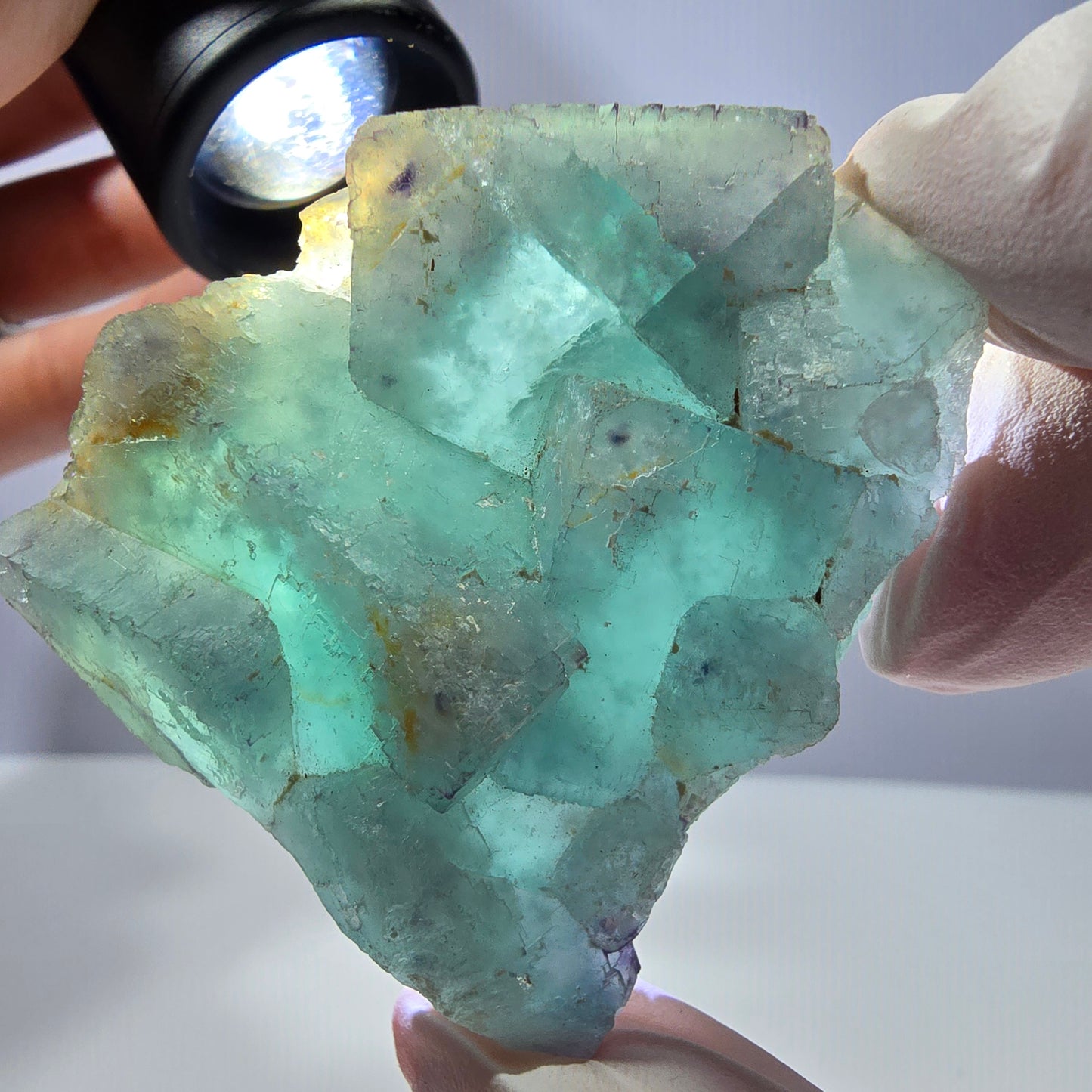 Rare spécimen de cube de fluorite fantôme, parqueté vert Okorusu, Namibie, 51 x 47 x 21 mm
