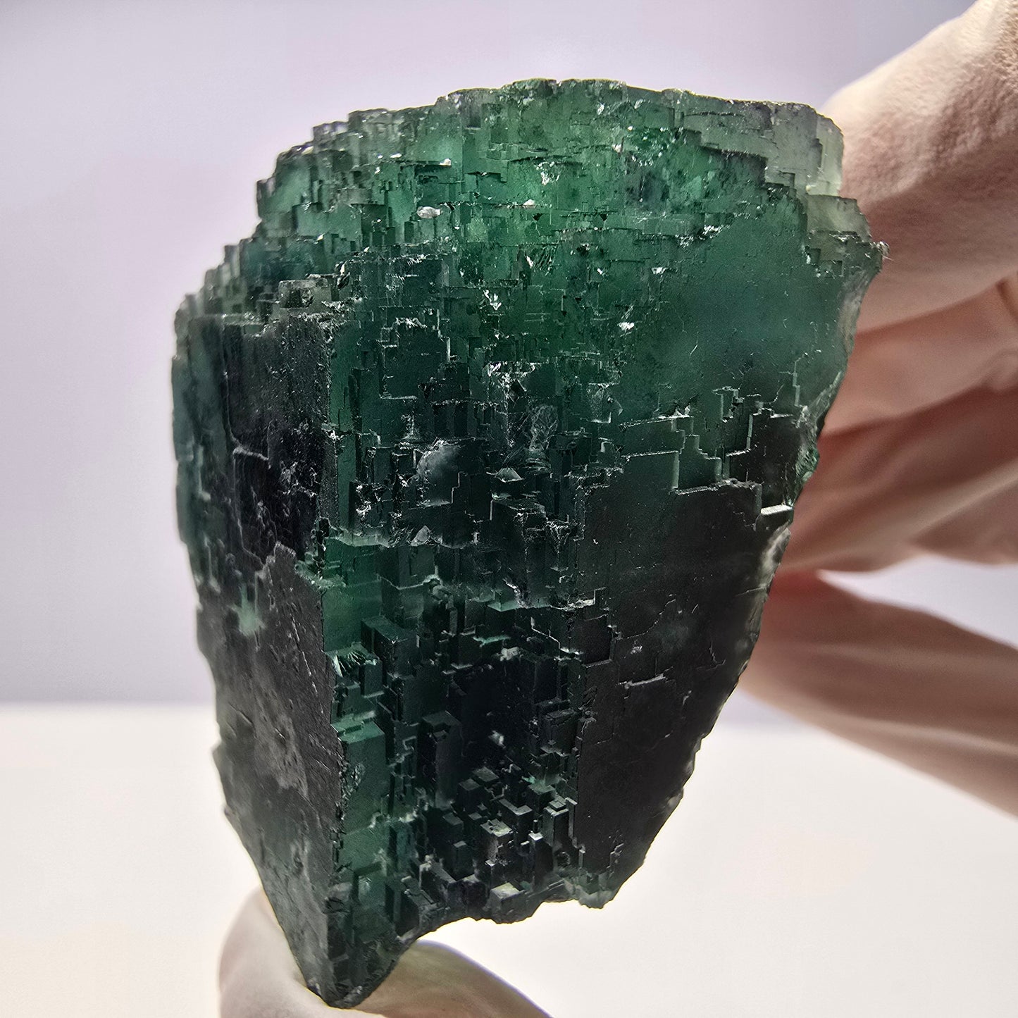 Spécimen de cube de fluorite fantôme transparente, vert parqueté, Okorusu, Namibie, 52 x 49 x 41 mm