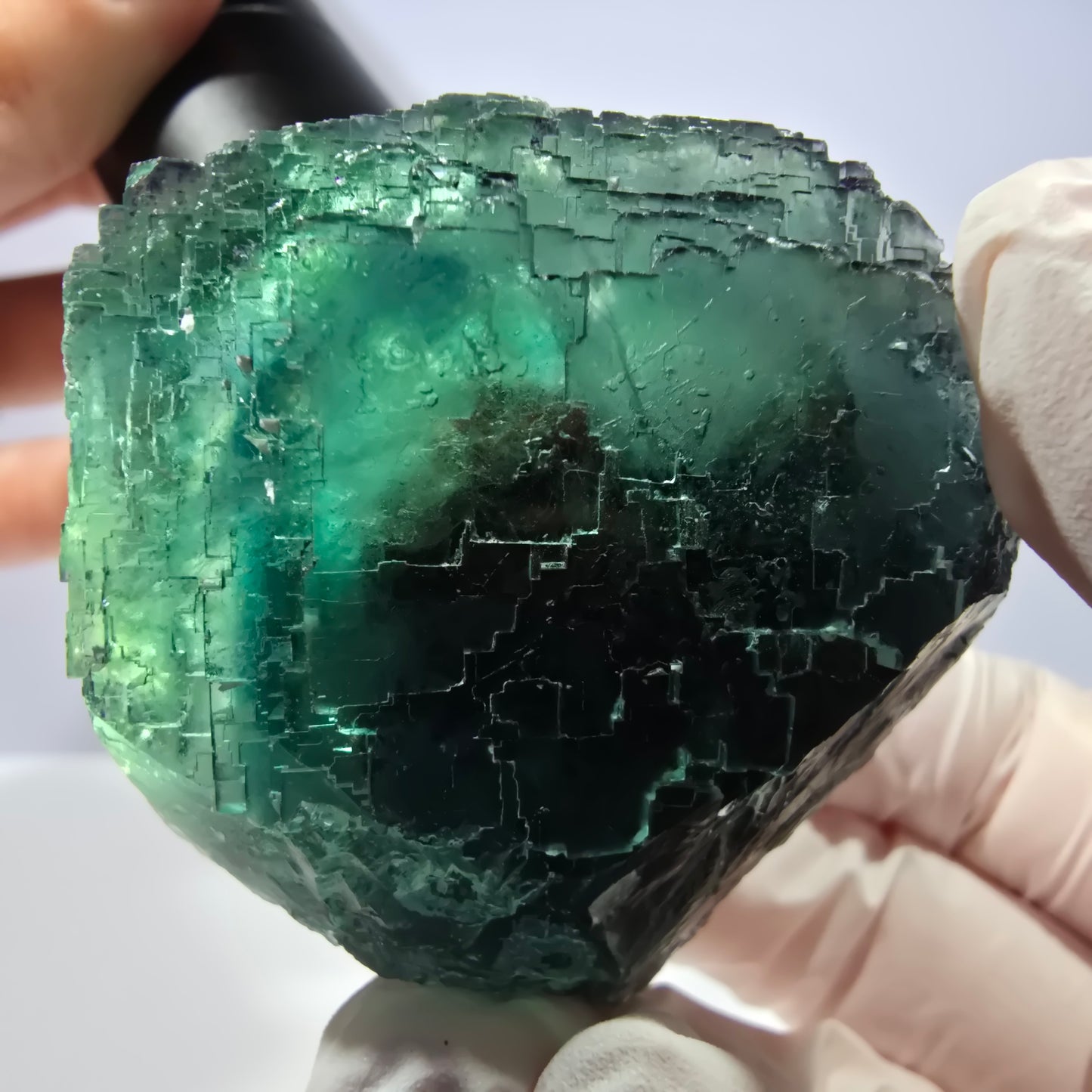 Spécimen de cube de fluorite fantôme transparente, vert parqueté, Okorusu, Namibie, 52 x 49 x 41 mm