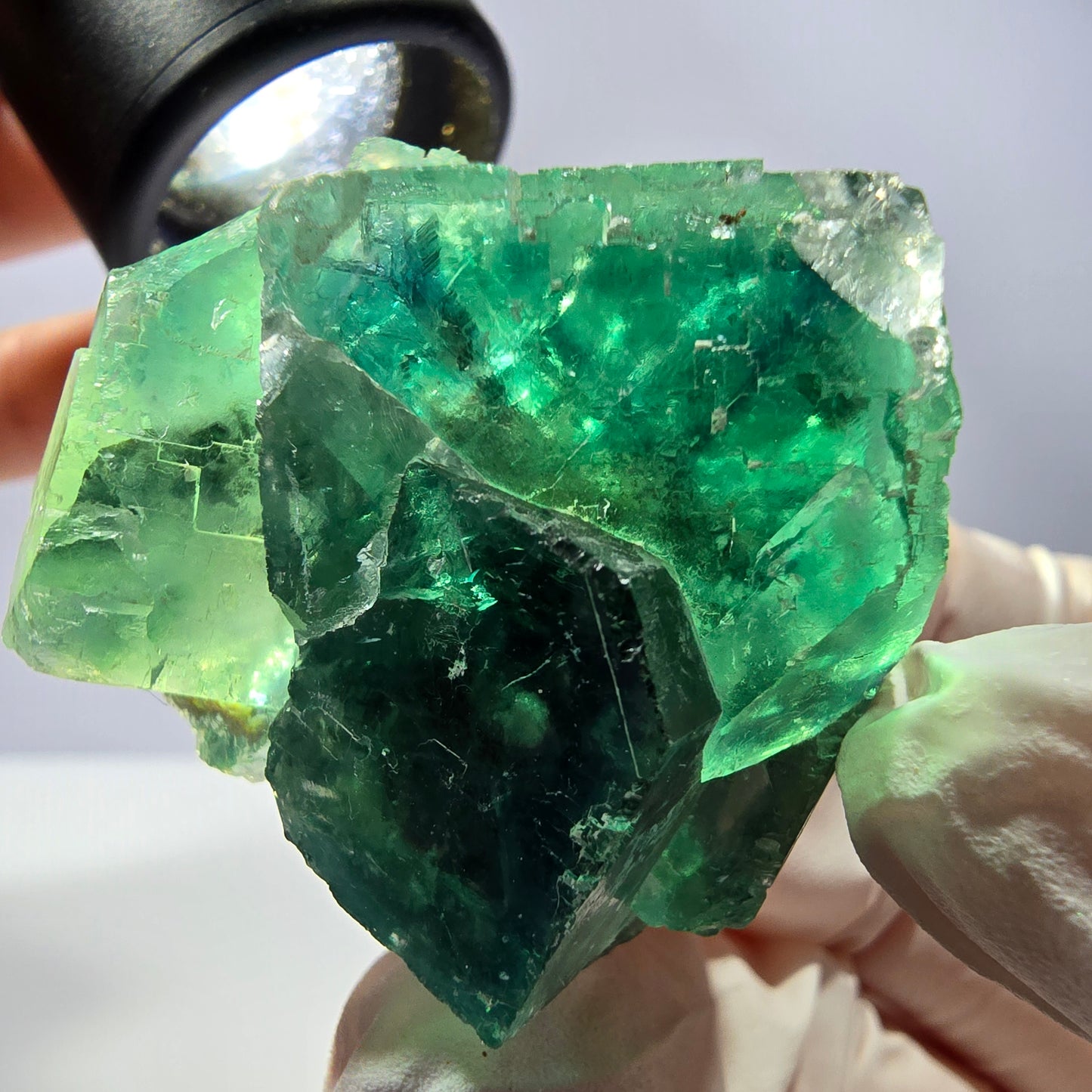 Spécimen de cube de fluorite fantôme transparente, vert parqueté, Okorusu, Namibie, 42 x 38 x 38 mm